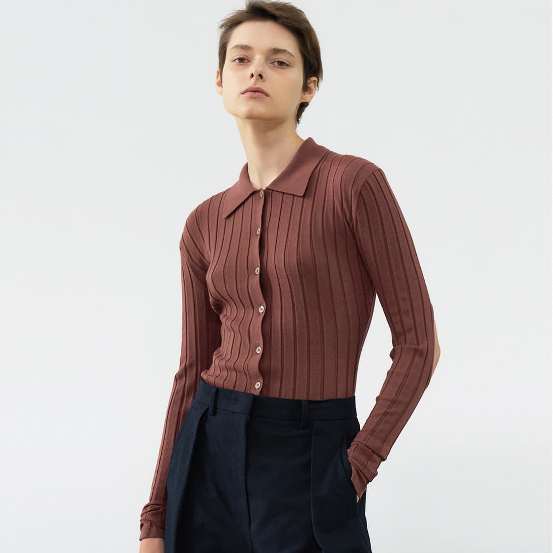 메종마레(MAISONMARAIS ) 카라 골지가디건 55-66  상품이미지1