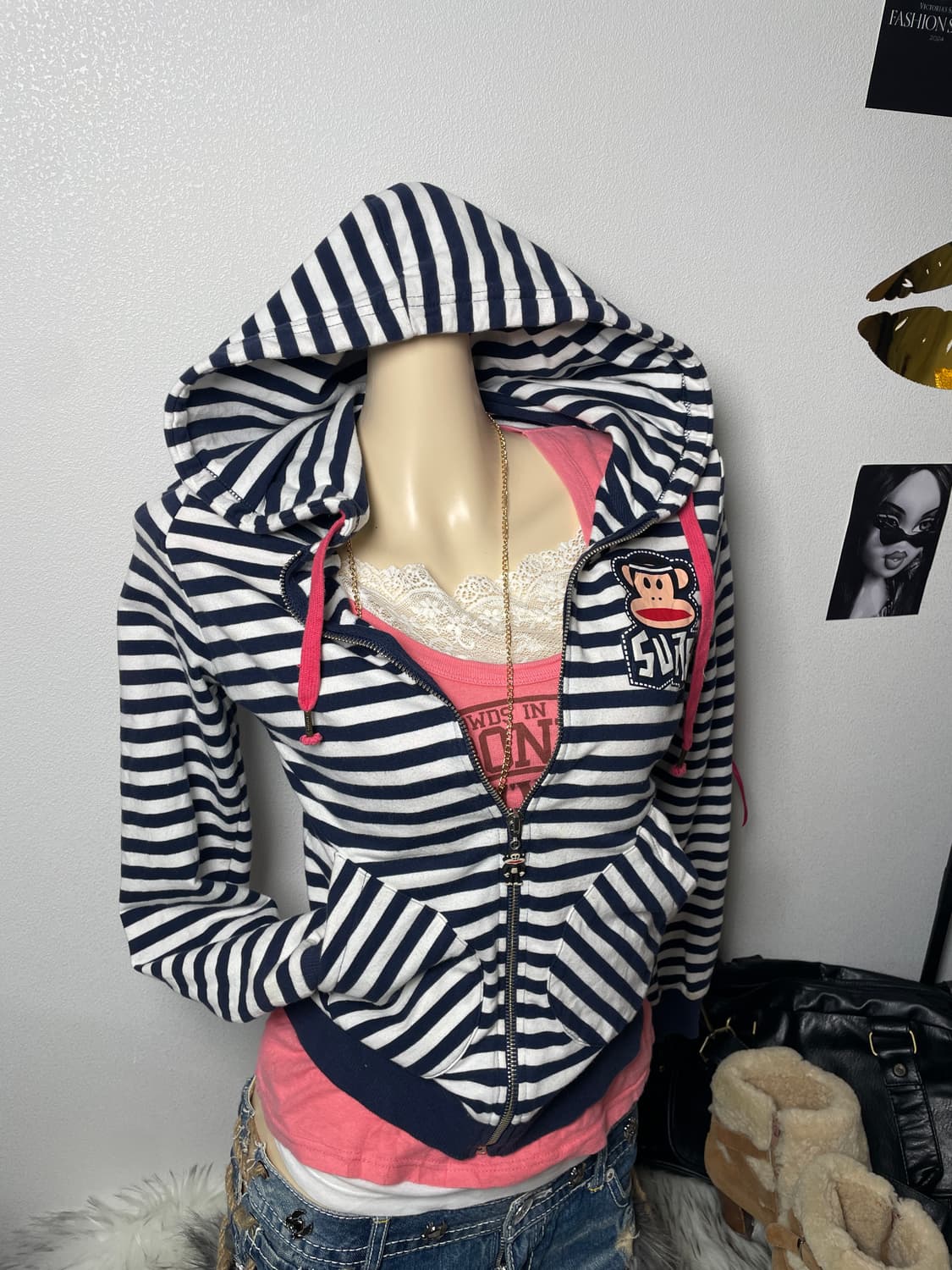 빈티지 줄리어스 폴프랭크 스트라이프 후드집업 상품이미지1