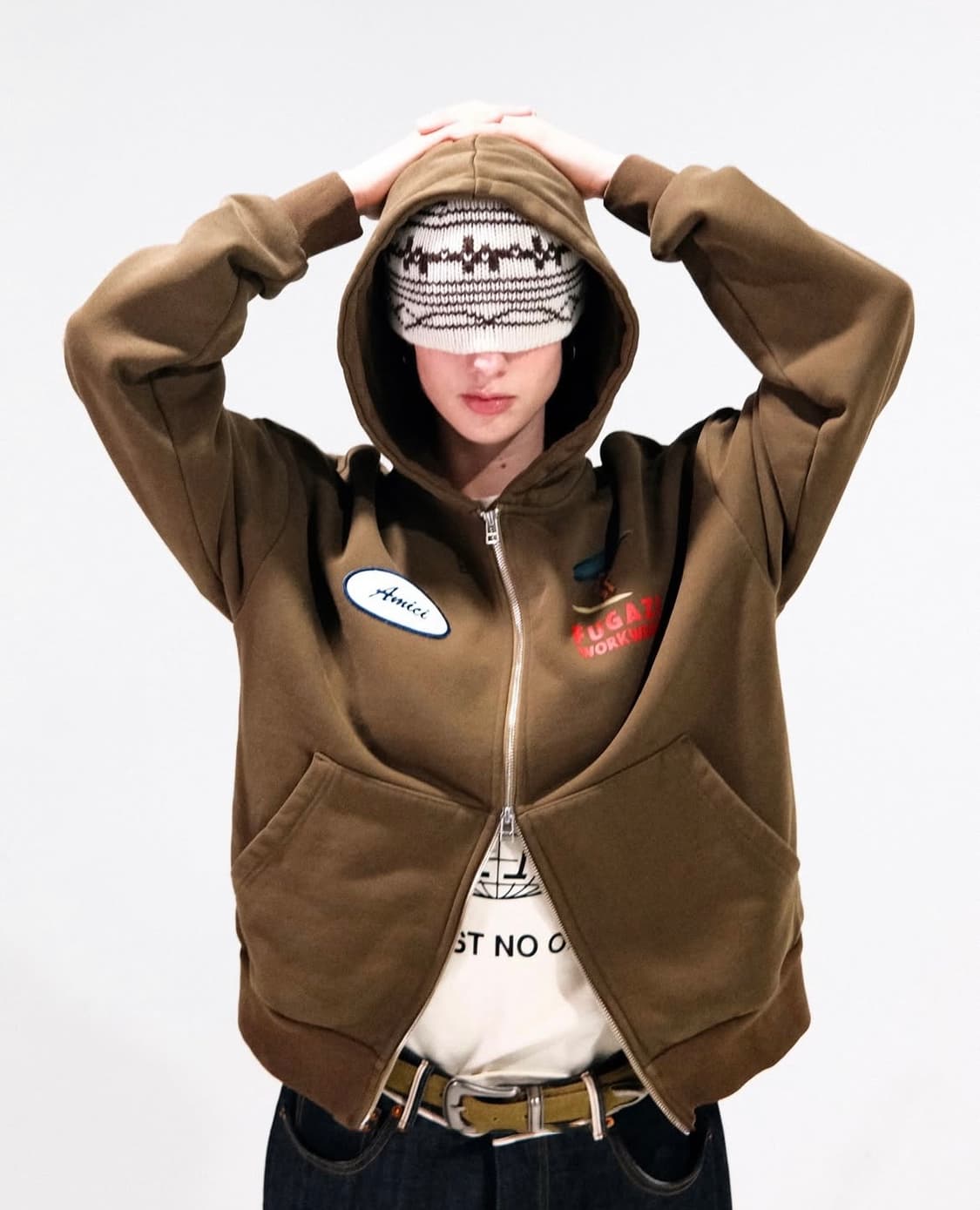 FUGAZI 푸가지 후드집업 BEAM ZIP HOODIE BROWN 상품이미지9