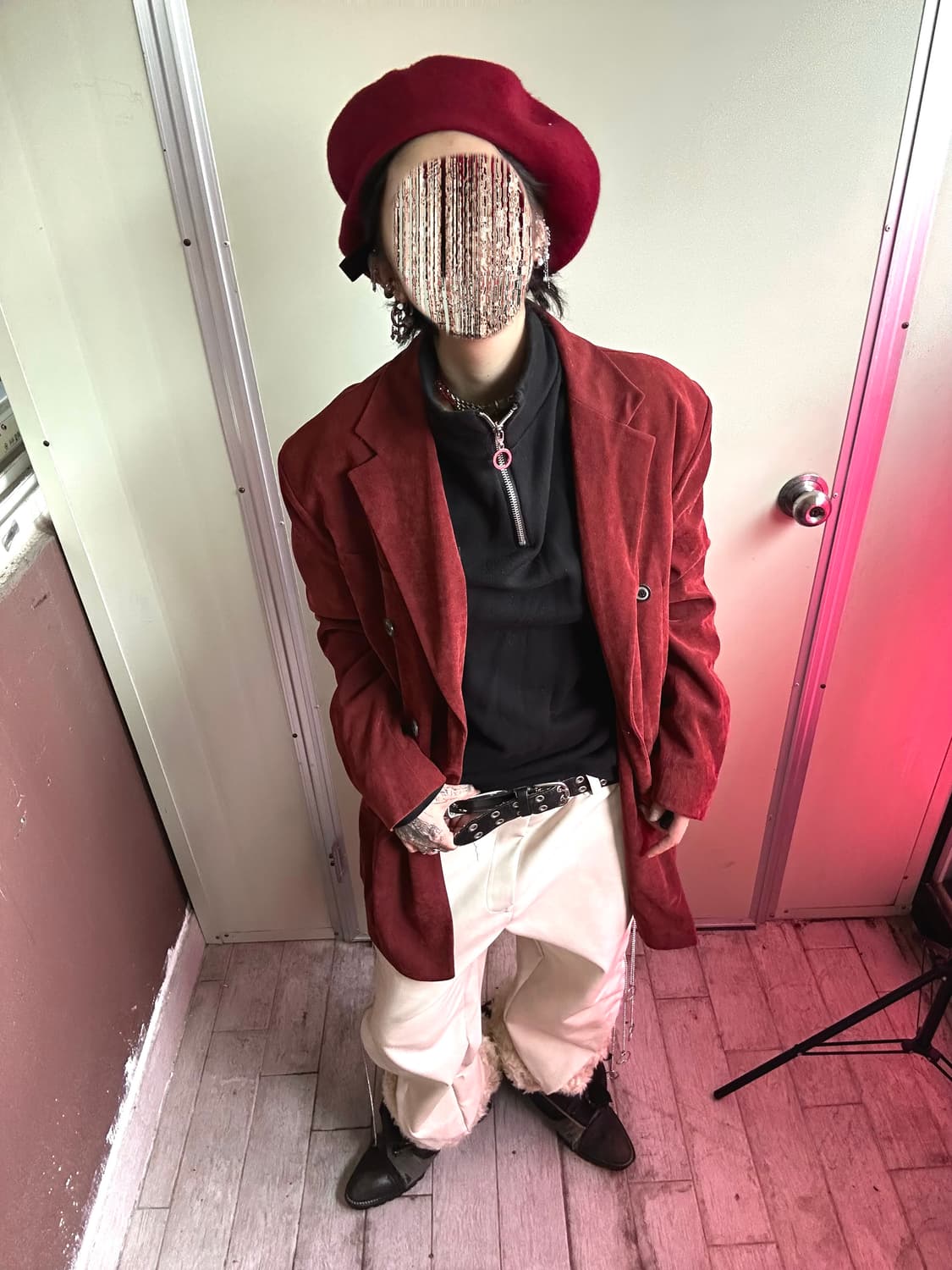 벨벳 레드와인 블레이져 자켓 상품이미지1