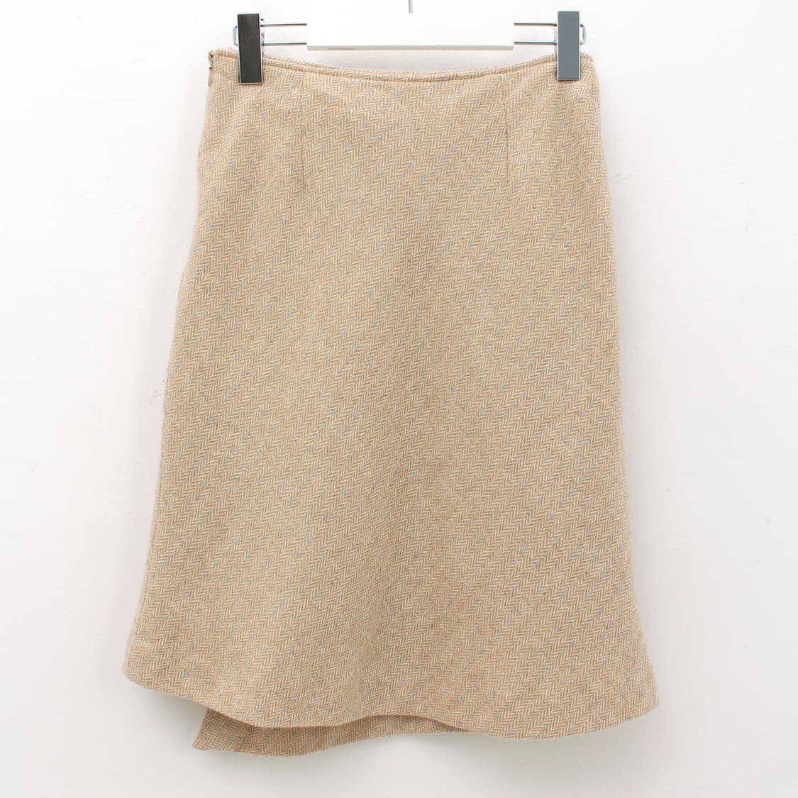 일본 빈티지 울 헤링본 버튼 베이지 언발란스 슬릿 트임 미디 에이라인 스 상품이미지4