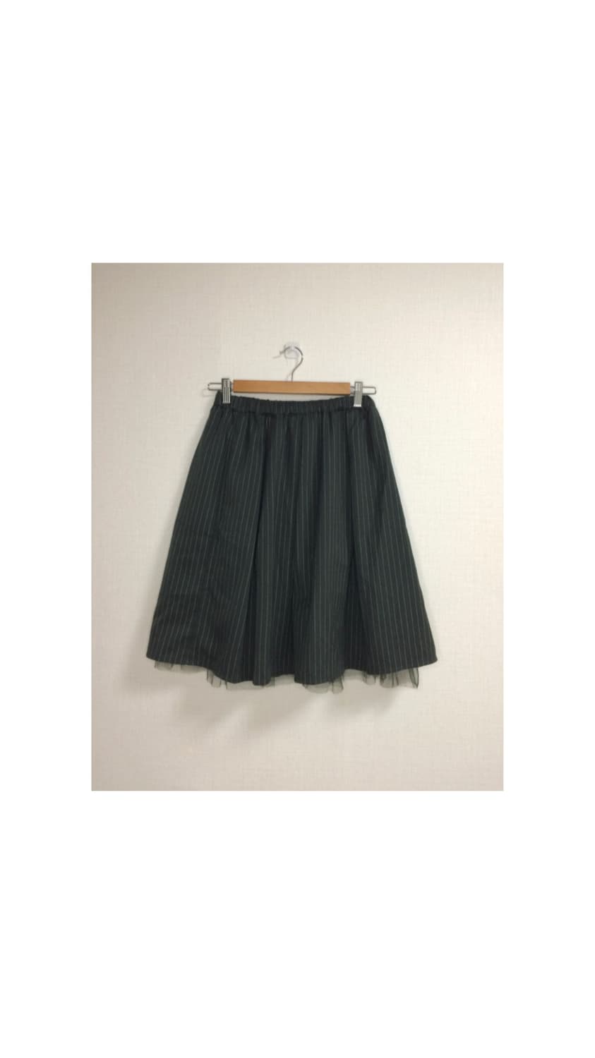 빈티지 딥그린 스트라이프 리버시블 레이스 밴딩 스커트 상품이미지1