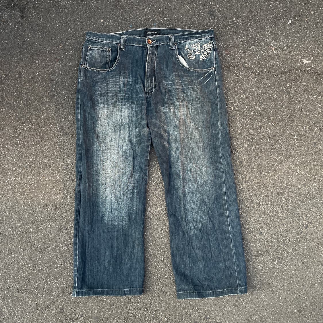 90s 션존 오리엔탈 자수 와이드 데님 청바지 올드스쿨 힙합 팬츠 40 상품이미지4