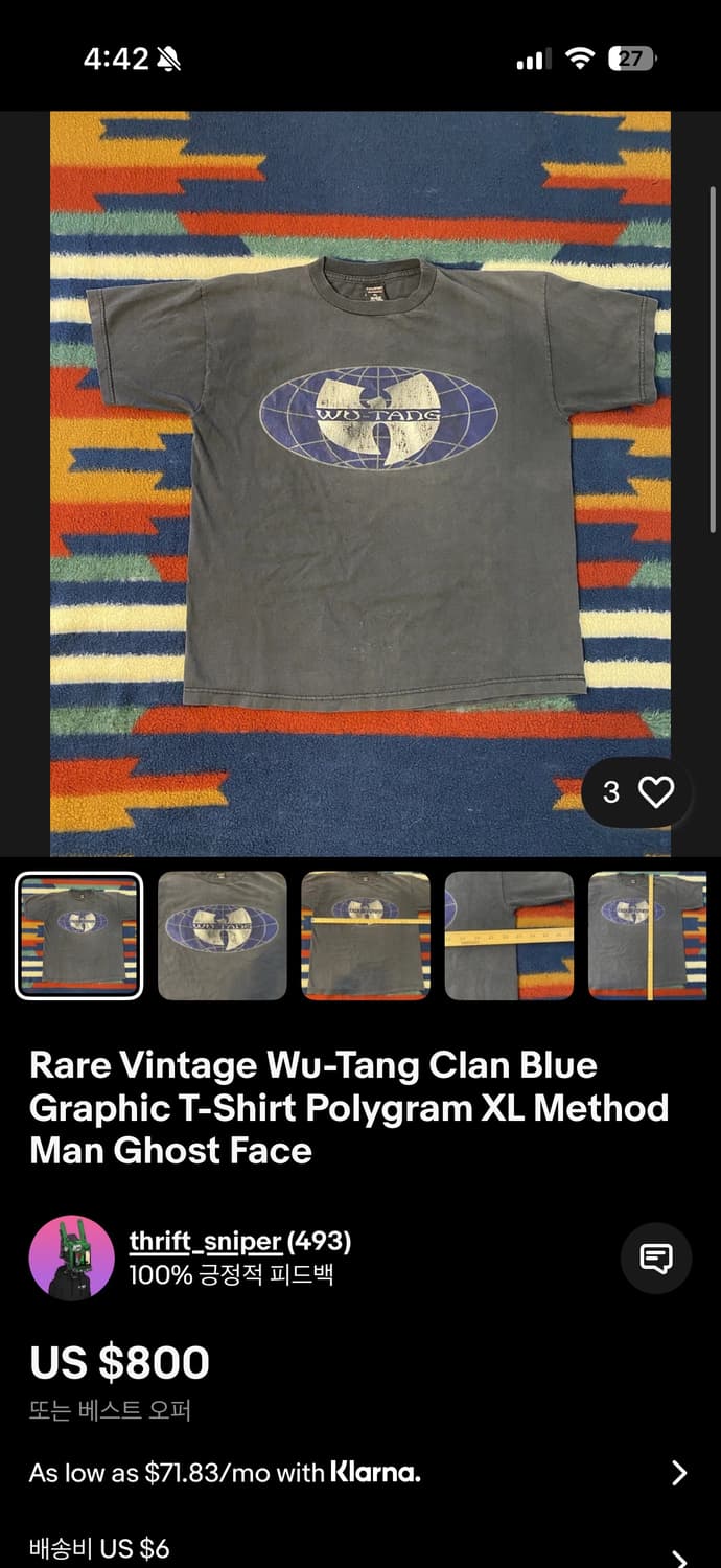 [XL] vintage 빈티지 우탱 클랜 랩티 힙합티 밴드티 wutang 상품이미지6