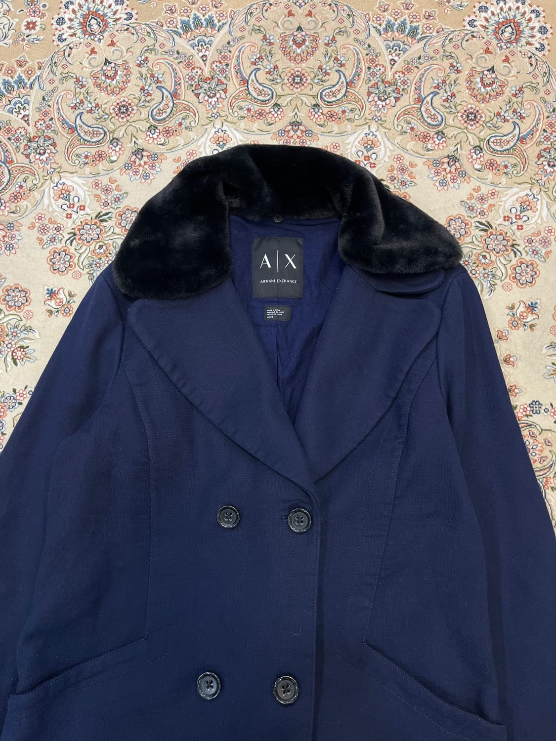 아르마니 익스체인지 더블브레스테드 퍼 하프 코트 상품이미지2