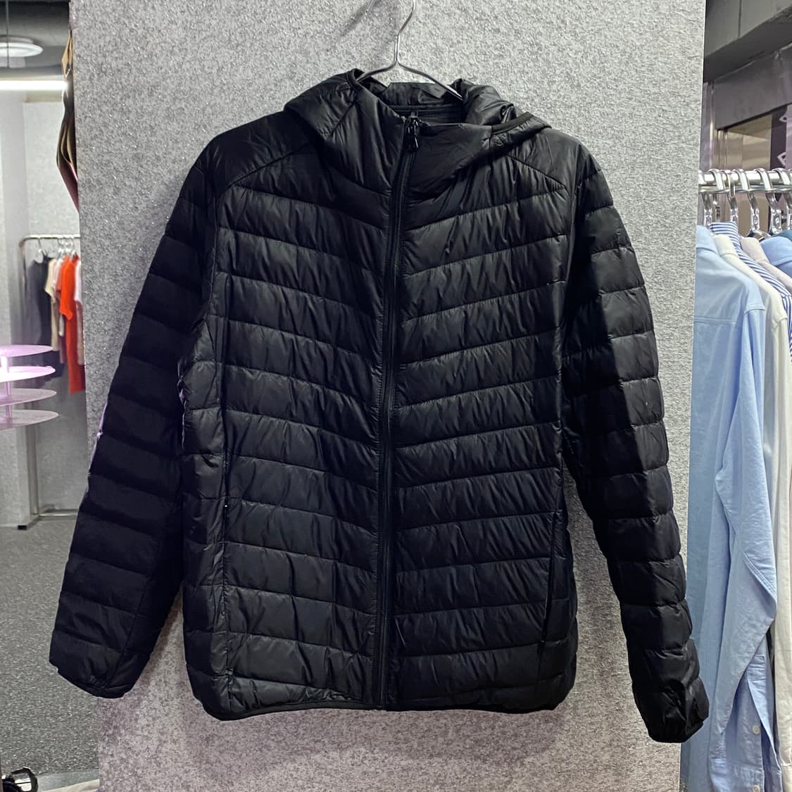 빈티지 블랙 후디 경량패딩 B3453 상품이미지2