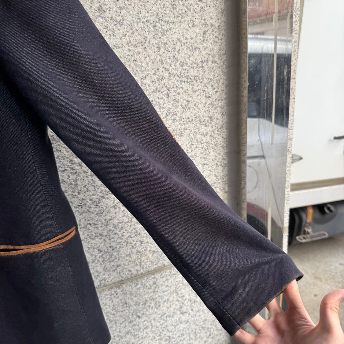 아르마니 익스체인지 빅로고 엘보 패치 원버튼 자켓 상품이미지6