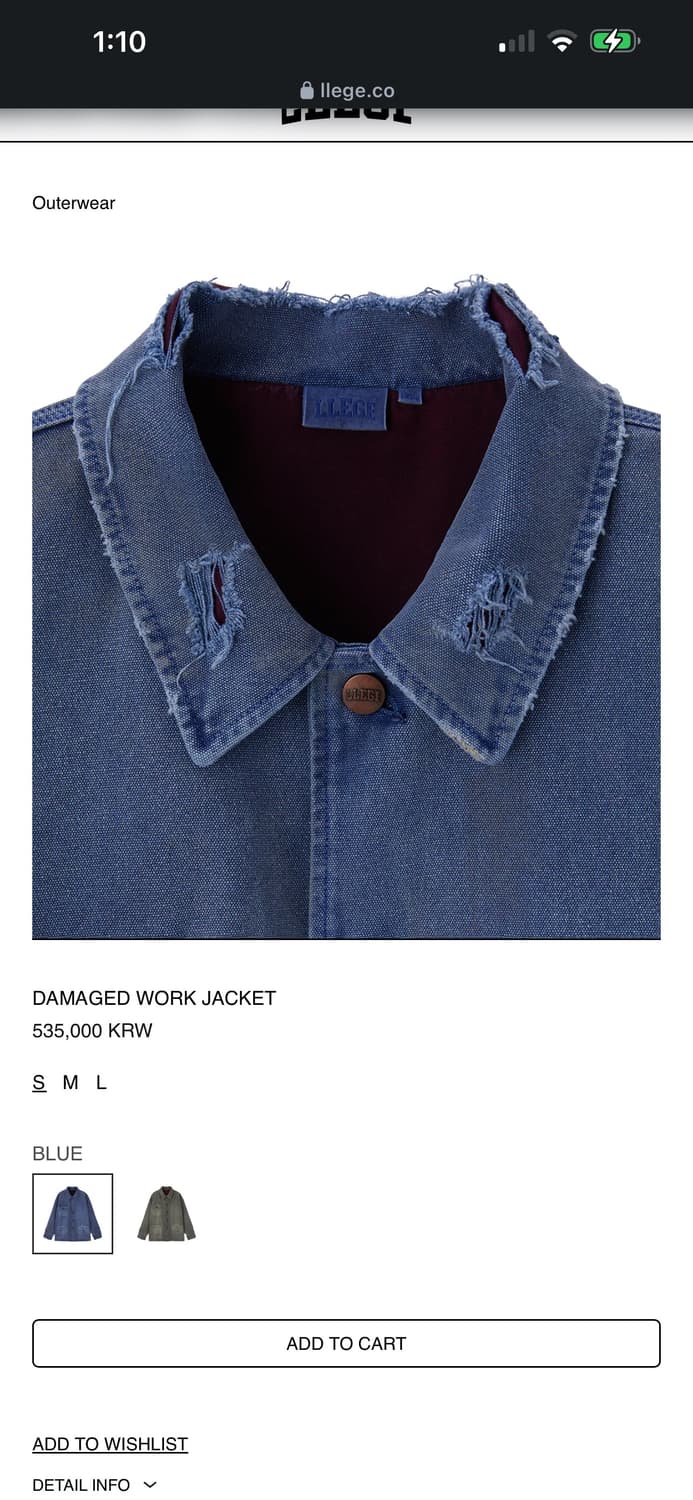 llege 렉토 DAMAGED WORK JACKET(m) 상품이미지2