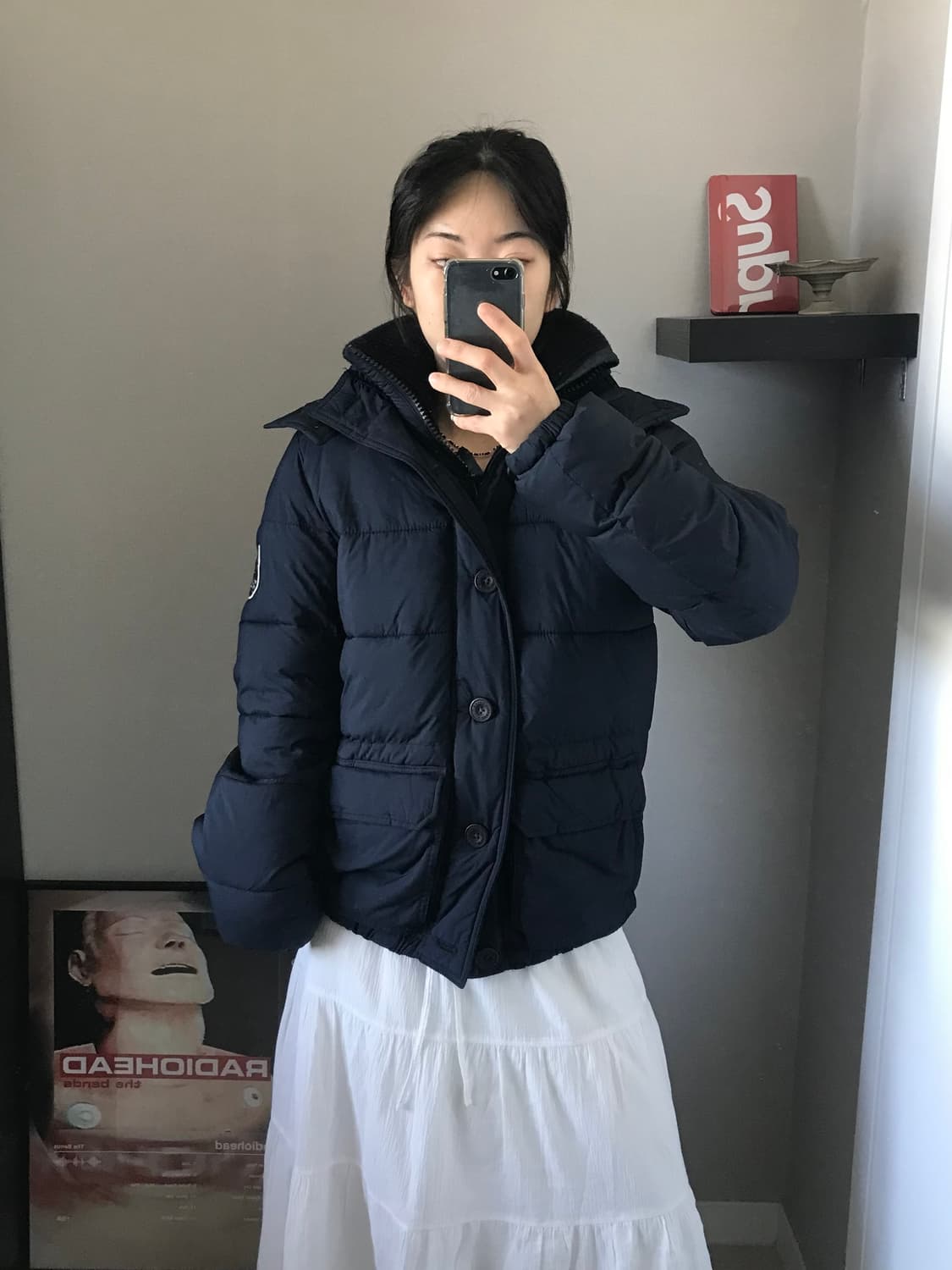 아베크롬비 패치 로고 네이비 후드 패딩 상품이미지1