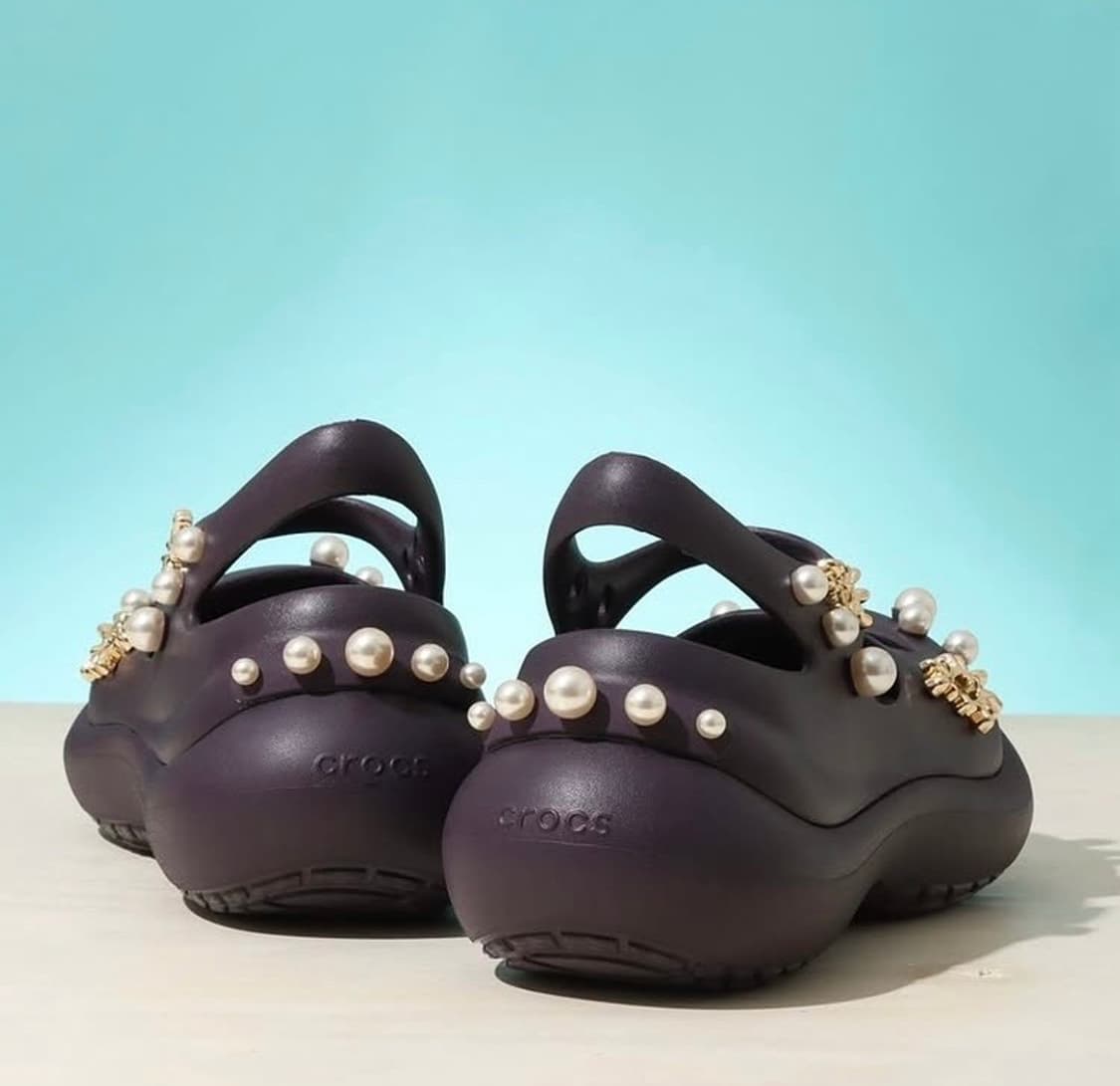 일본발매 Crocs 크록스 플랫폼 진주 메탈 샌들 샌달 시몬로샤 퍼플 상품이미지3