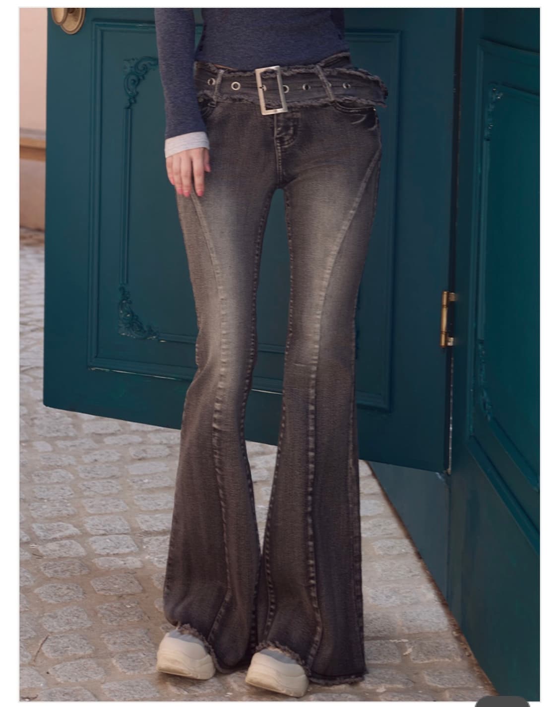 카인다미 와이드 벨트 절개 부츠컷 XS 상품이미지2