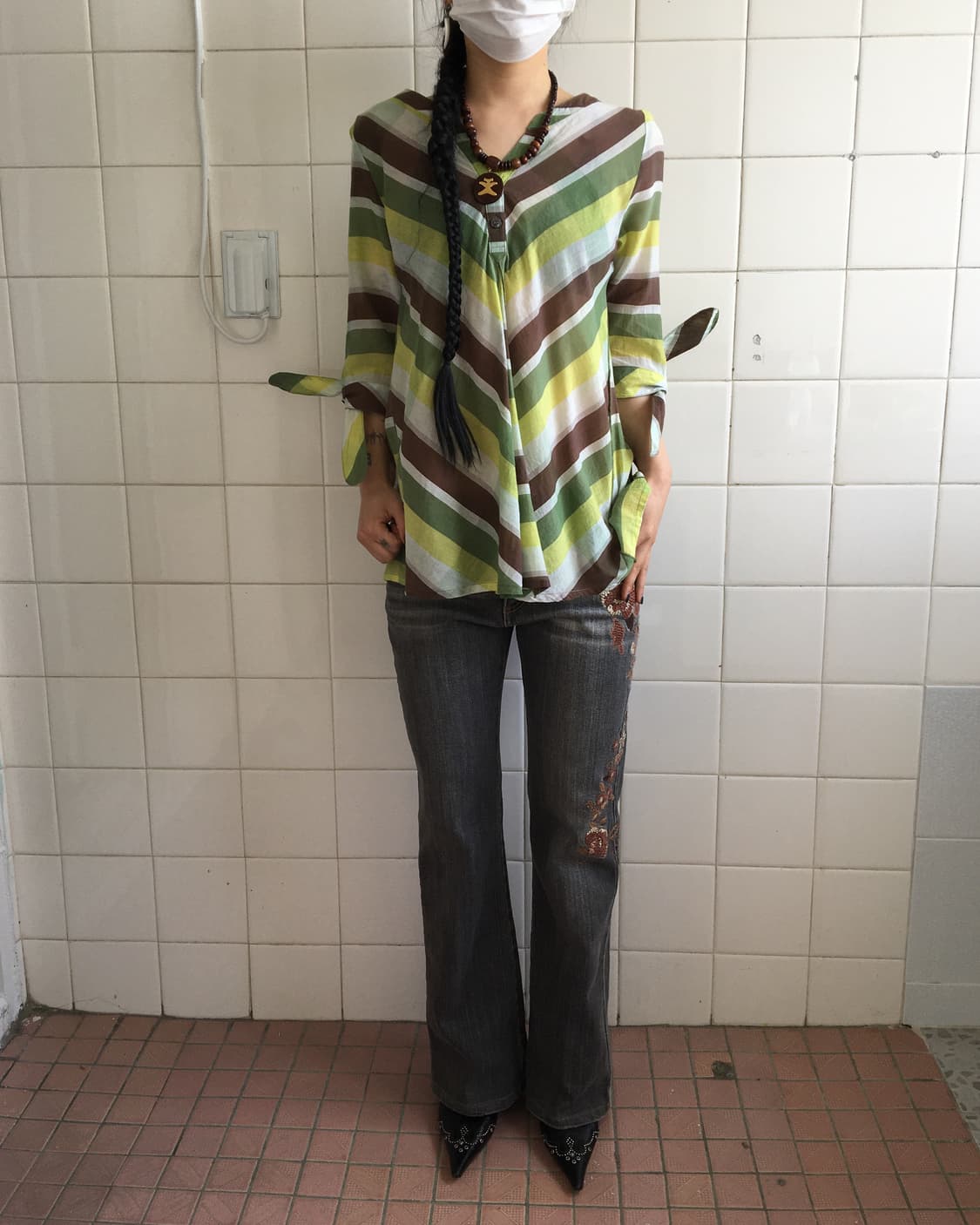 Flower needle work point denim pants 상품이미지10