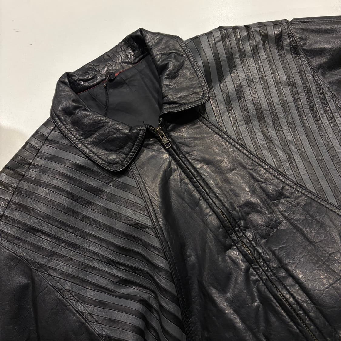 [77] BONHEUR 빈티지 블랙 스트라이프 레더 가죽 자켓 D86 상품이미지3