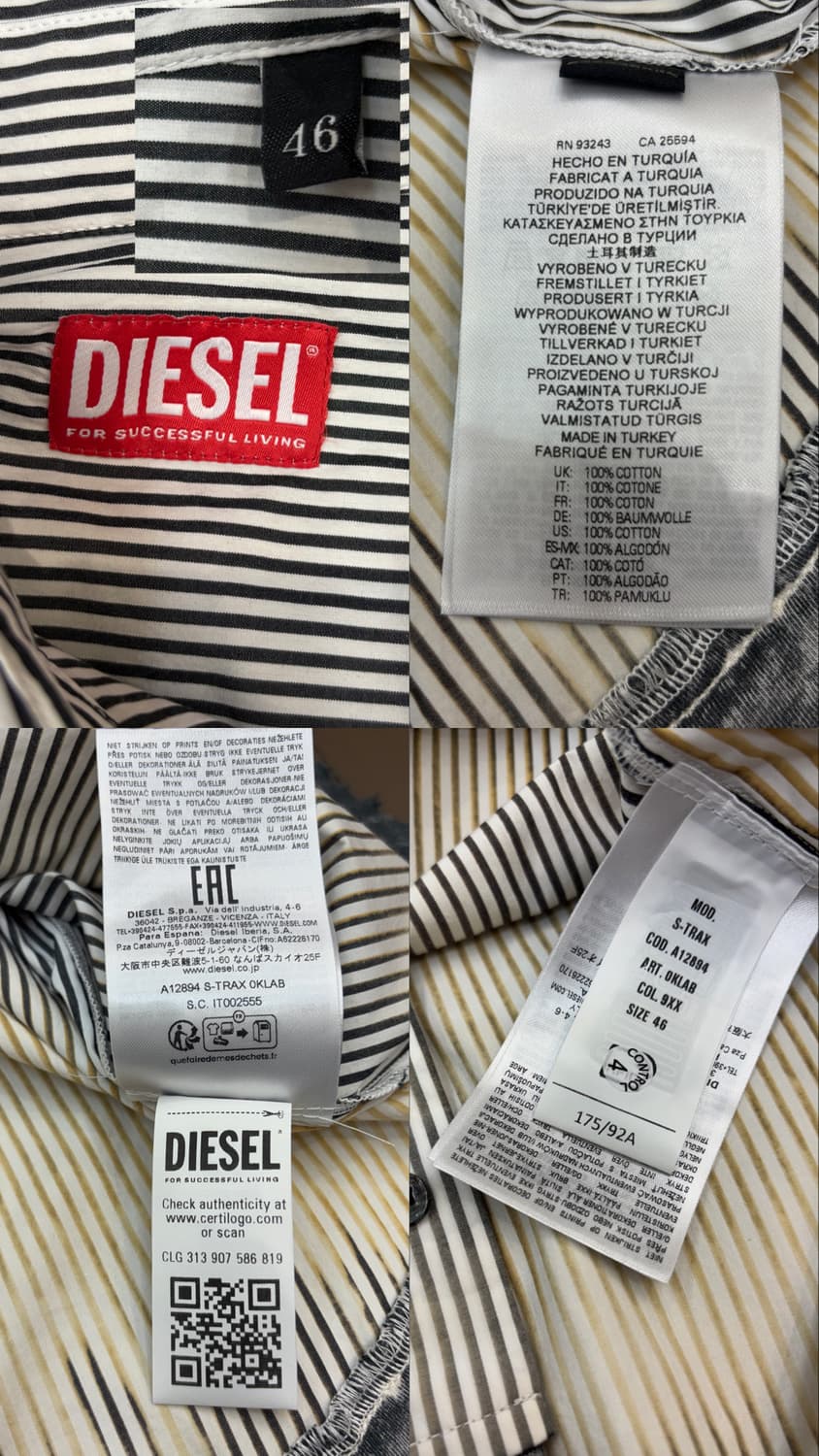 디젤 S-Trax 디스트레스드 스트라이프 반팔 셔츠 상품이미지10