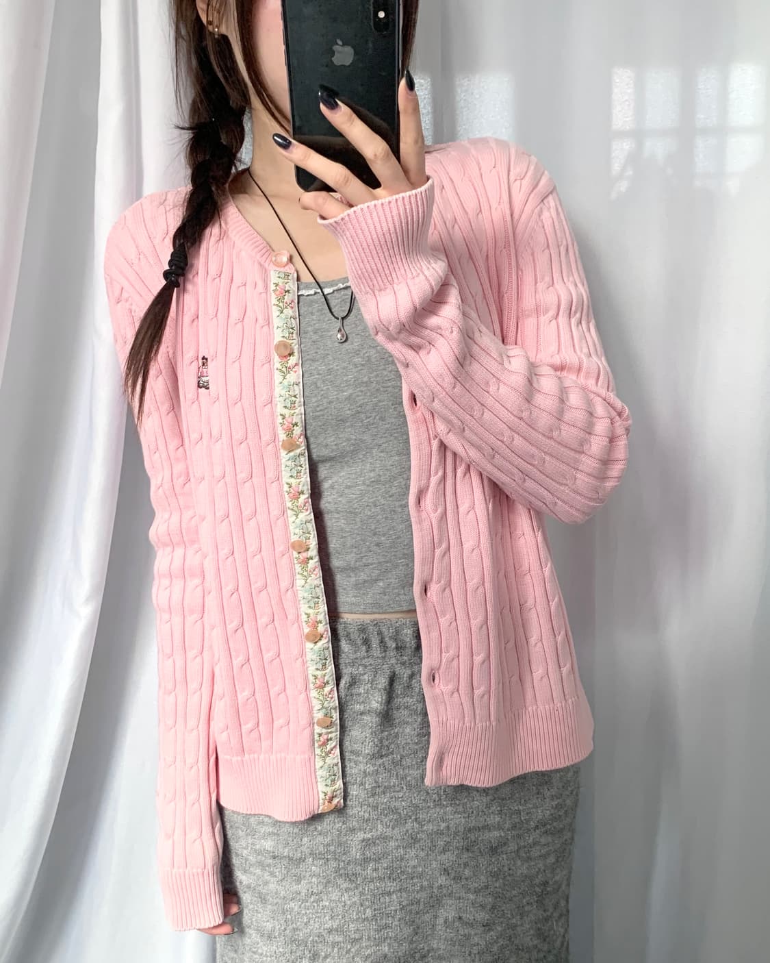 Teenie Weenie 티니위니 베어로고 베이비핑크 케이블 코튼 가디건 상품이미지6