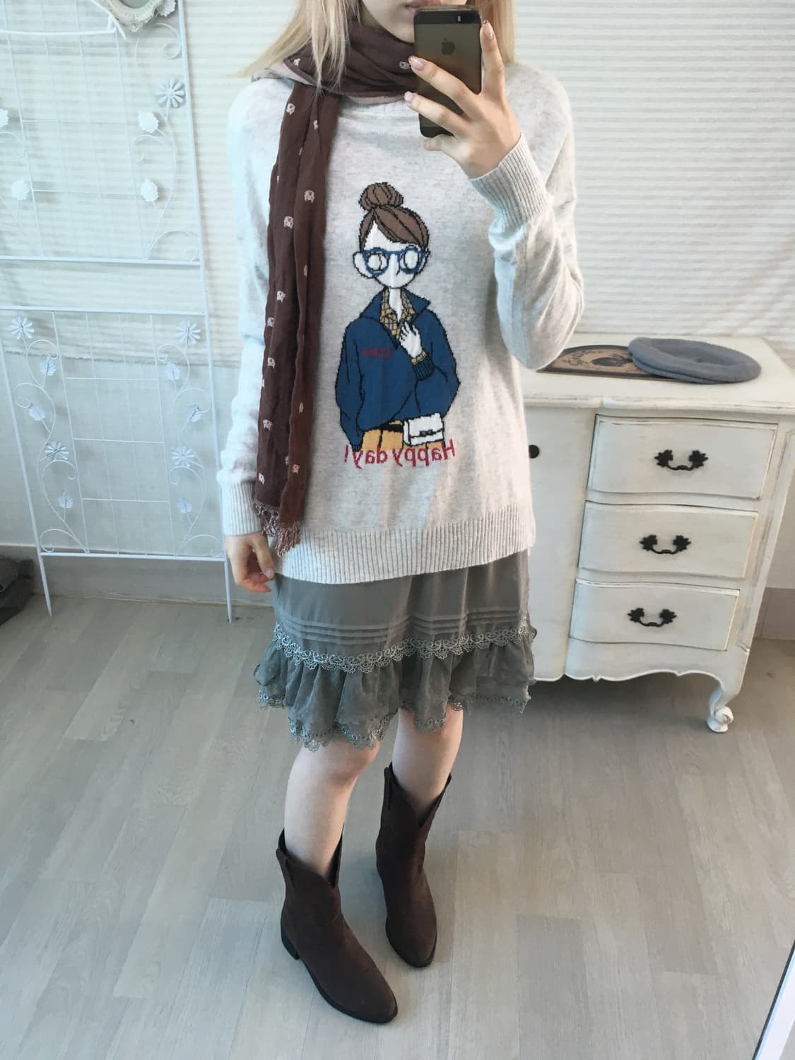 일본빈티지 너드니트 + 네코 머플러 상품이미지2