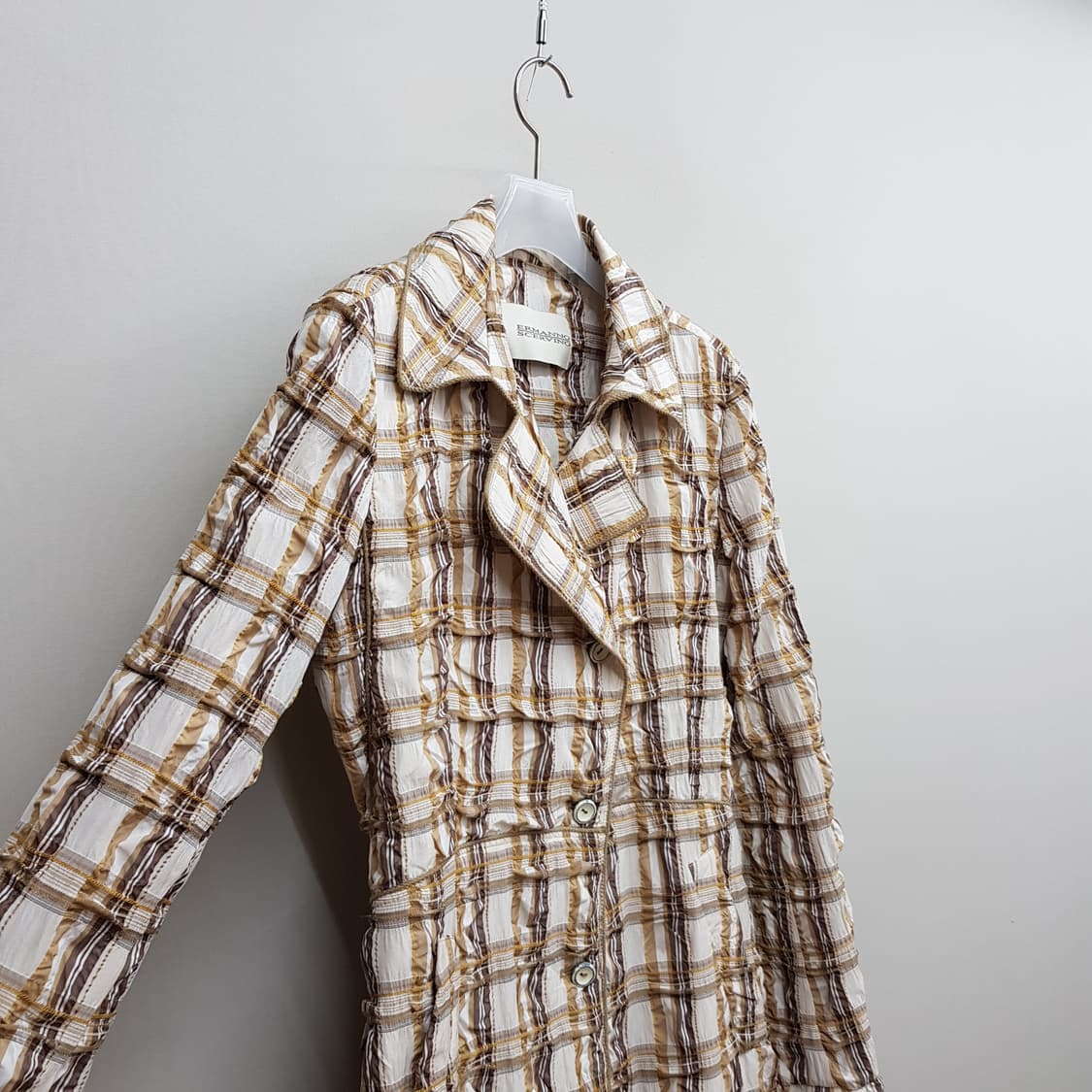 에르마노 설비노 체크 텍스처 트렌치 코트 IT 42사이즈 상품이미지3