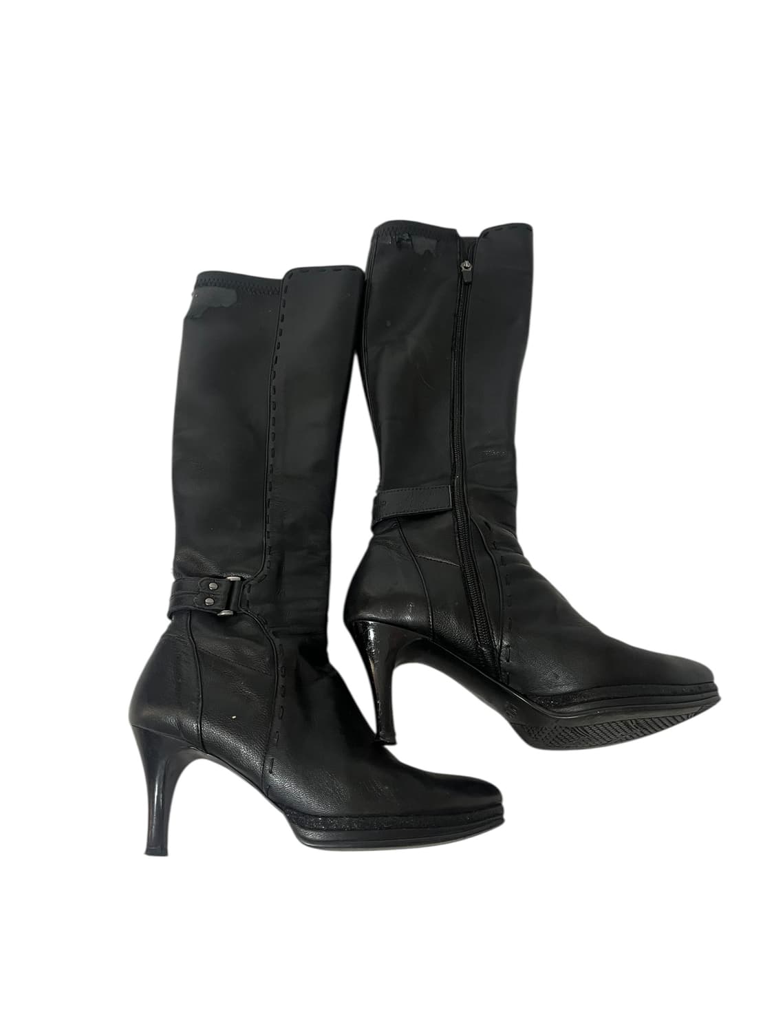Vintage 블랙 가죽 하이힐 롱부츠 245 상품이미지1