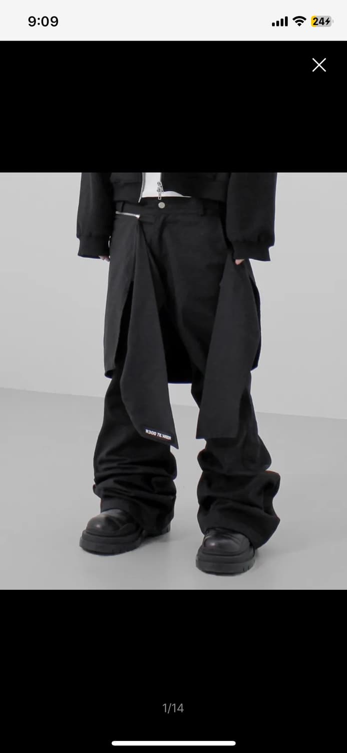 로어링라드 셔츠 지퍼 플레어 팬츠 블랙 상품이미지1