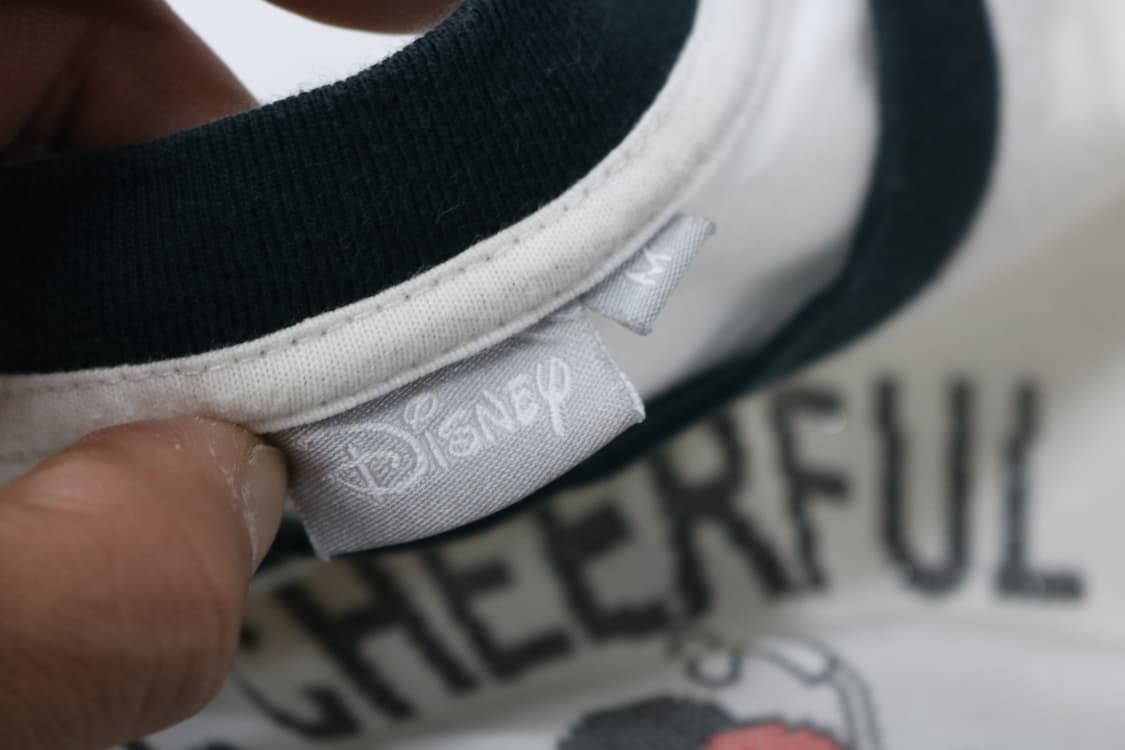 디즈니 00s 빈티지 미니마우스 큐빅 로고 링거 반팔 티셔츠 (M) 상품이미지6