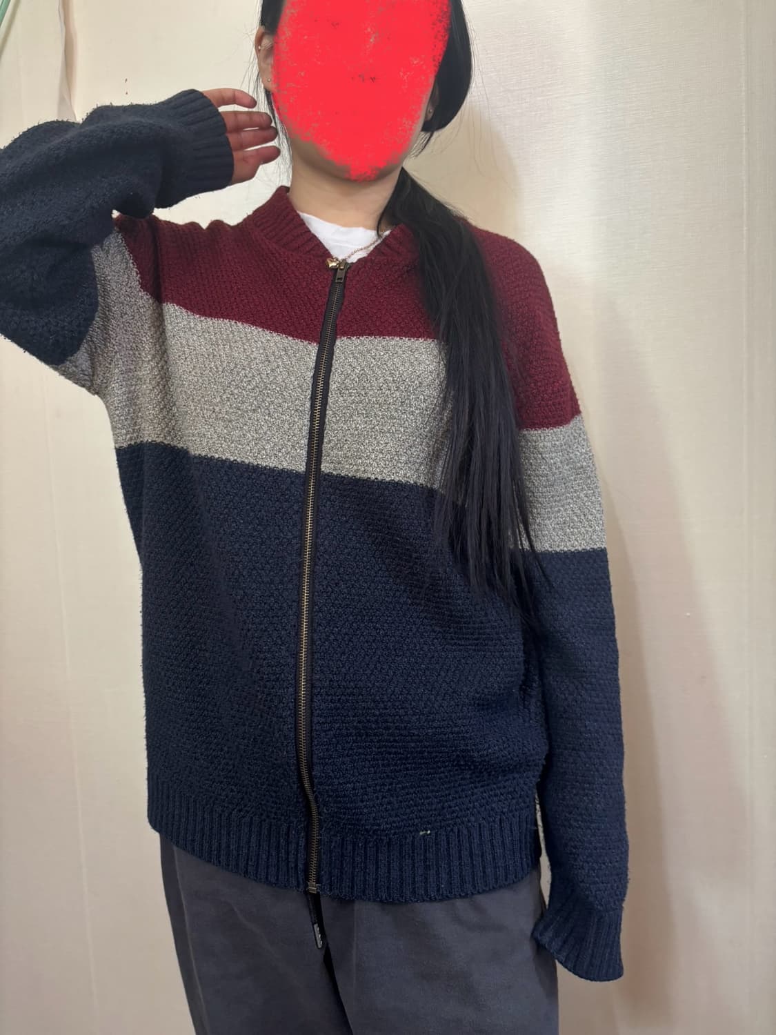 단가라 니트 집업 가디건 상품이미지1