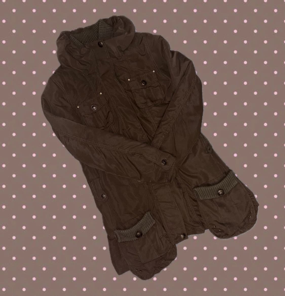 빈티지 y2k 라떼갸루 모리 초코 단추 브라운 셔링 집업 자켓 상품이미지1