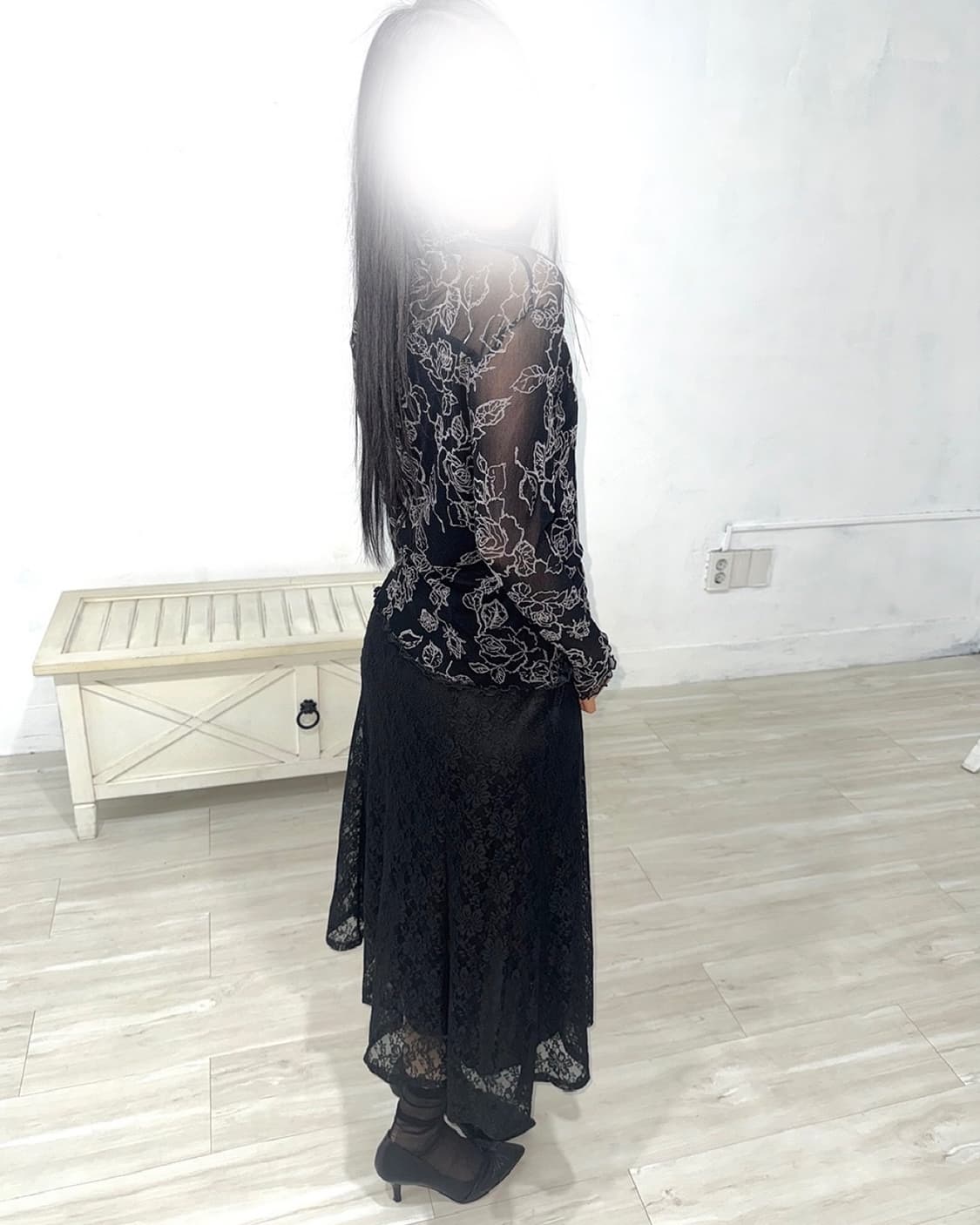 Black Oriental Mesh Top 상품이미지3