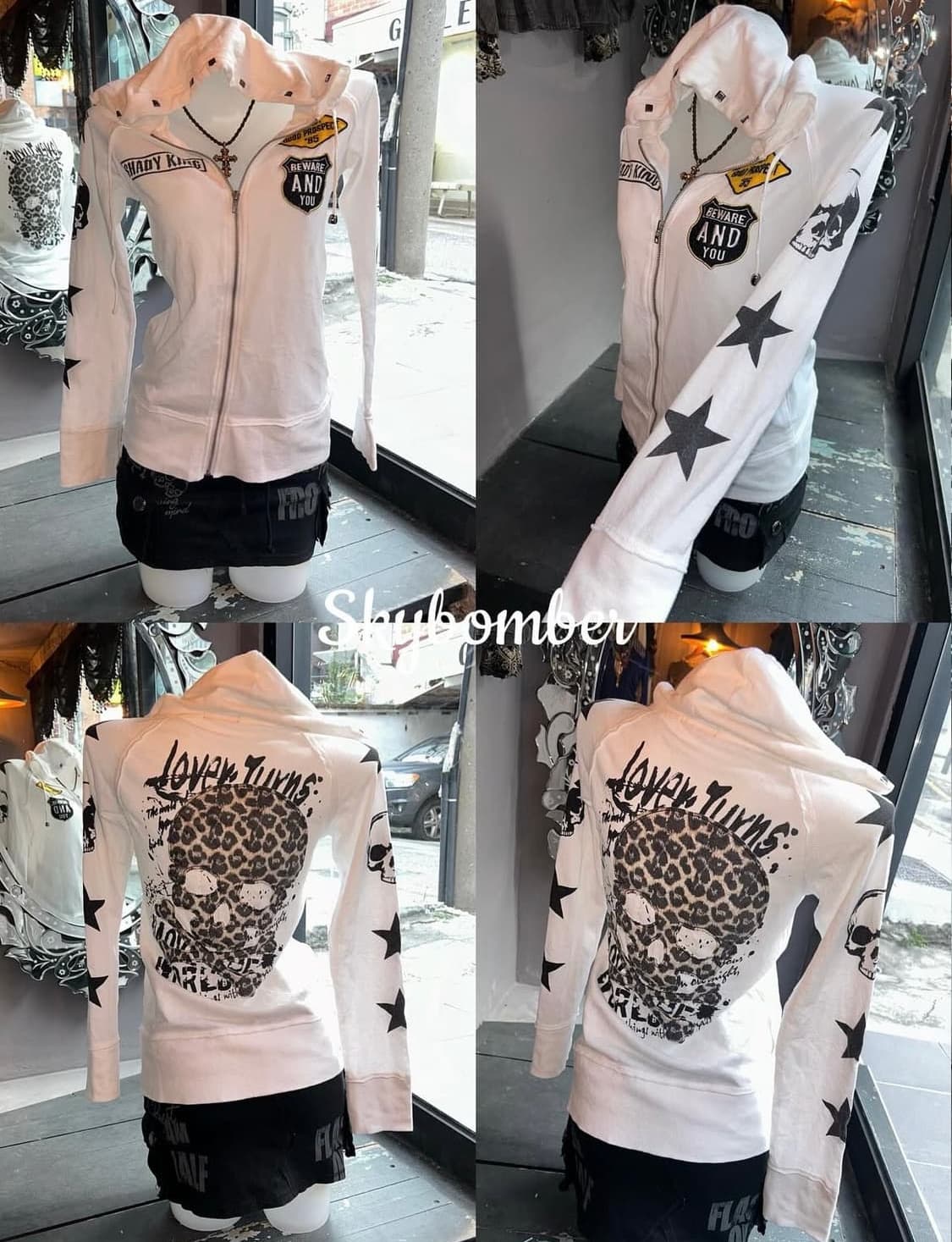 펑크 갸루 해골 레오파드 투웨이 후드집업 [스카이봄버] 상품이미지3