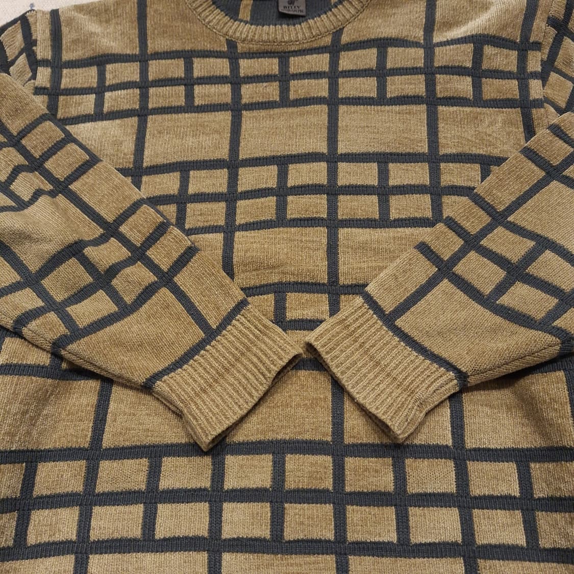 BILLY 베이지 그레이 스퀘어 패턴 아메카지 라운드넥 니트 L 상품이미지6