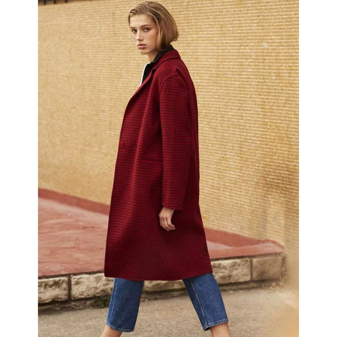 산드로 체크 울 싱글 코트 상품이미지1