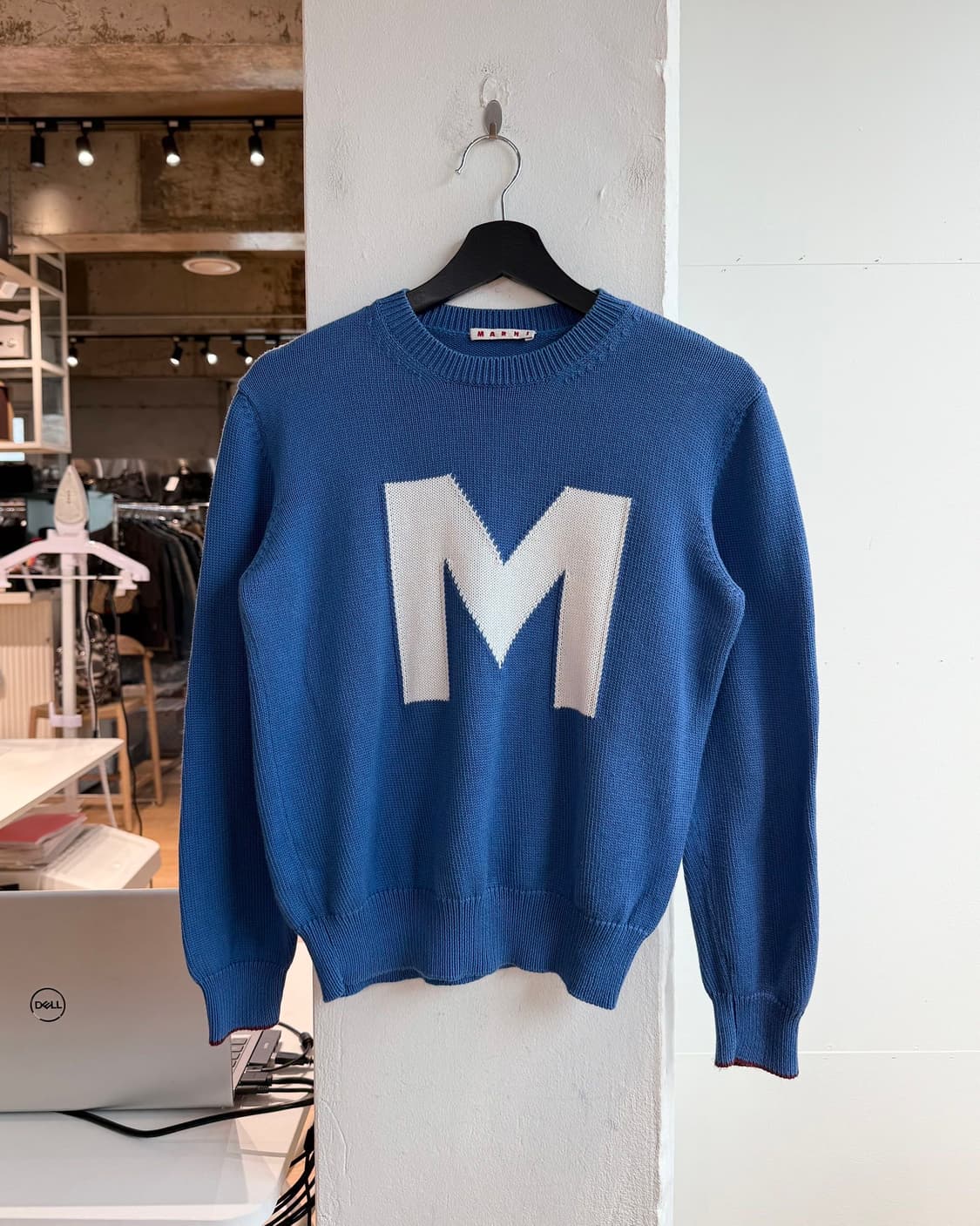 마르니 블루 M로고 코튼 라운드 니트  상품이미지2