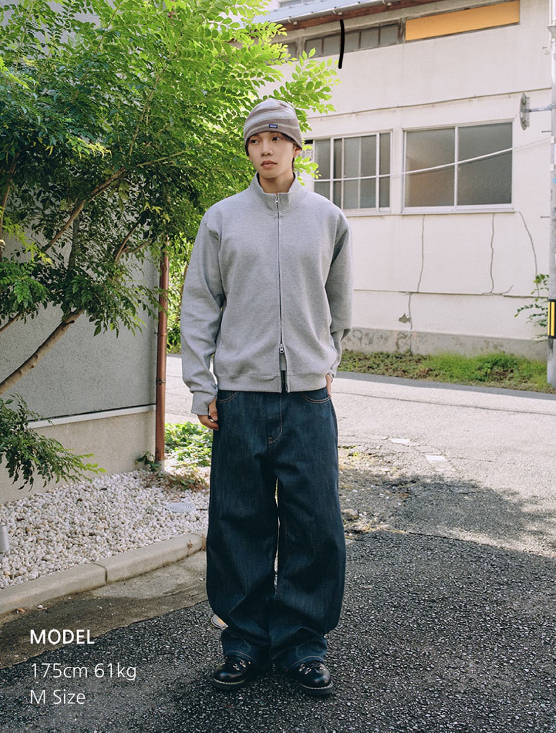 [S] 제로 풀 집 핑거 홀 스웨트 셔츠 멜란지 그레이 상품이미지1
