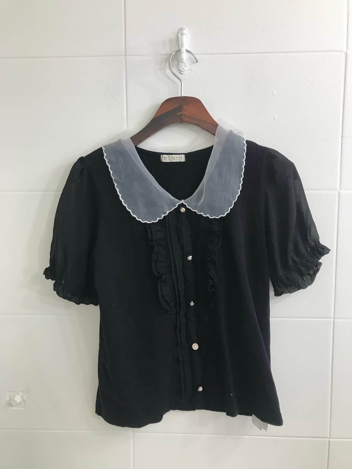 액시즈팜 블랙 레이스 블라우스 데일리 코디세트 상품이미지4