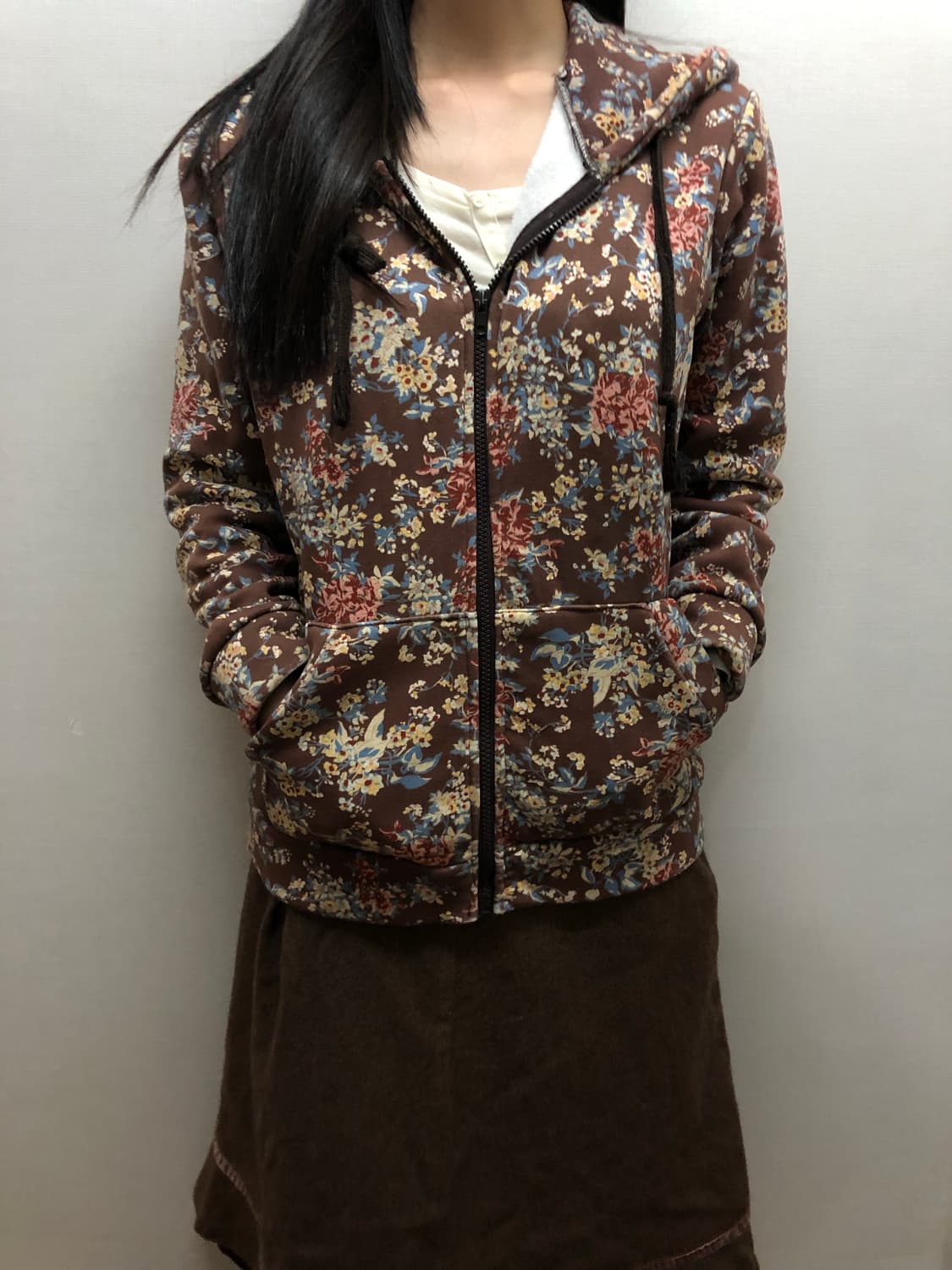 빈티지 브라운 플로랄 후드집업 상품이미지3