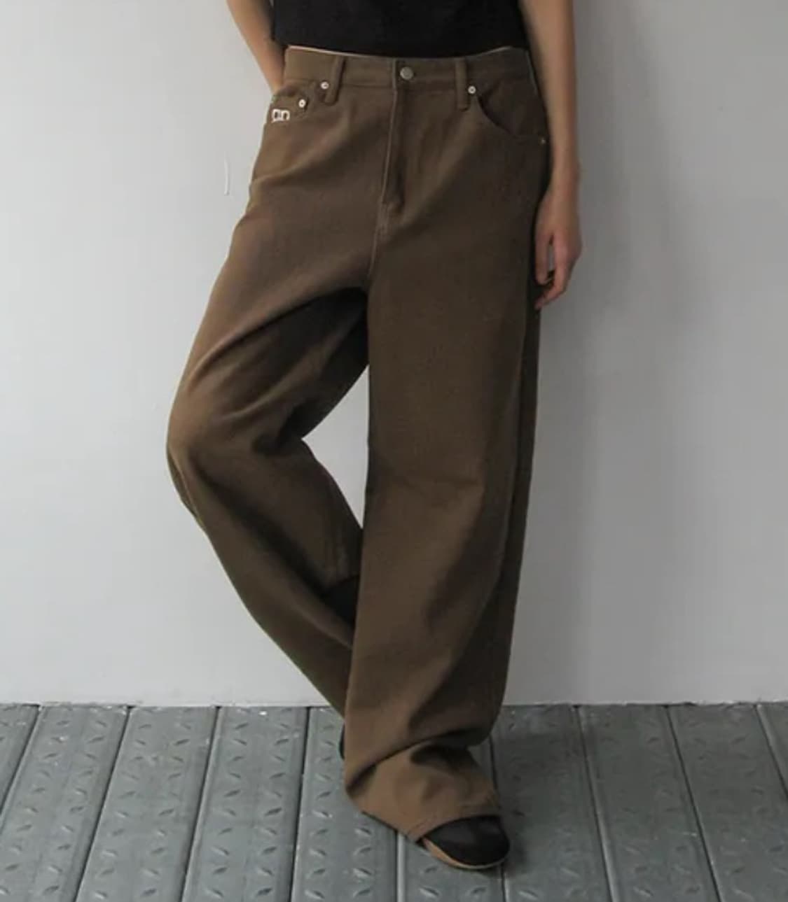 Rockcake Lettering Hide Pants - Brown S 상품이미지1