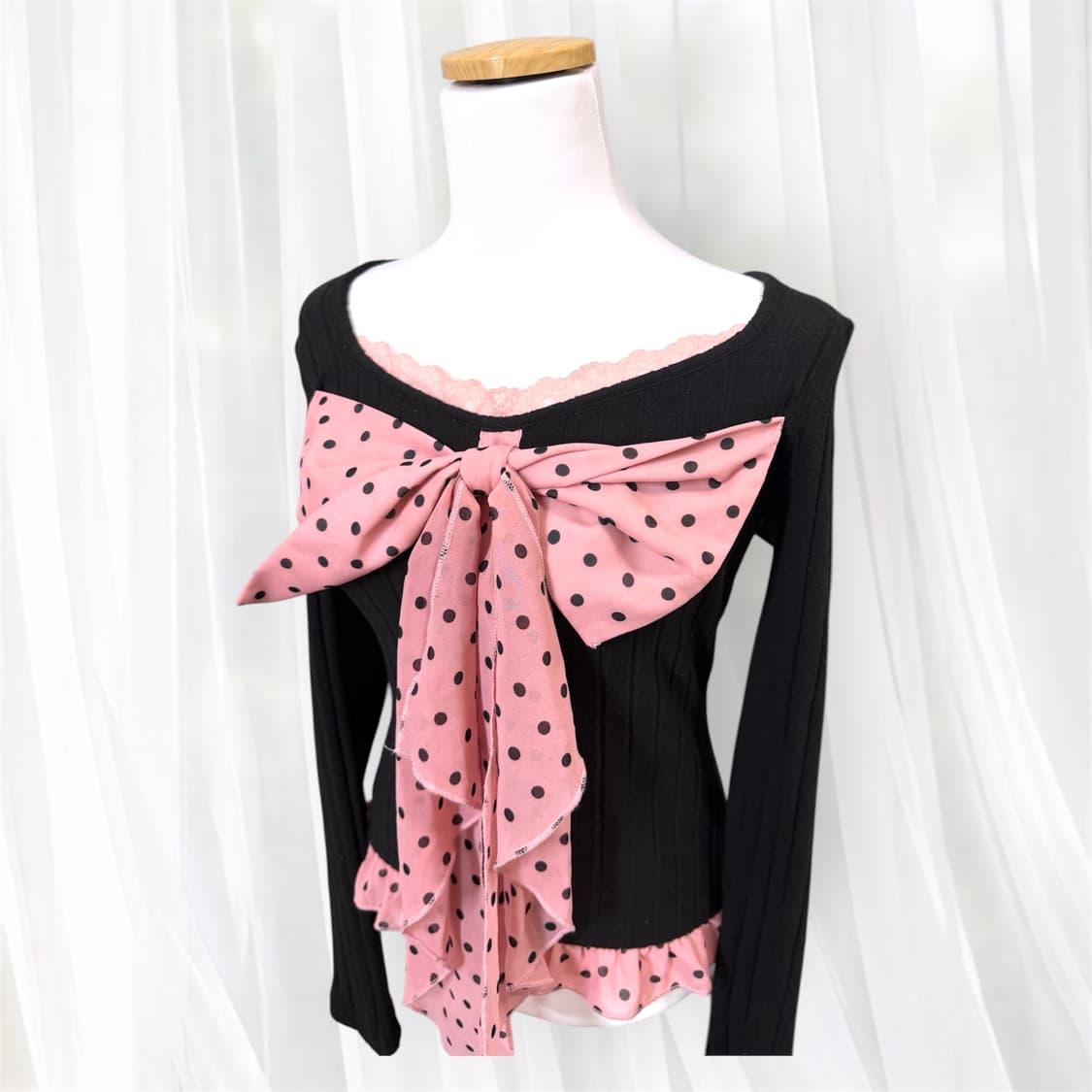 히메갸루 핑크도트빅리본 백큐빅 레이스 니트 상품이미지2