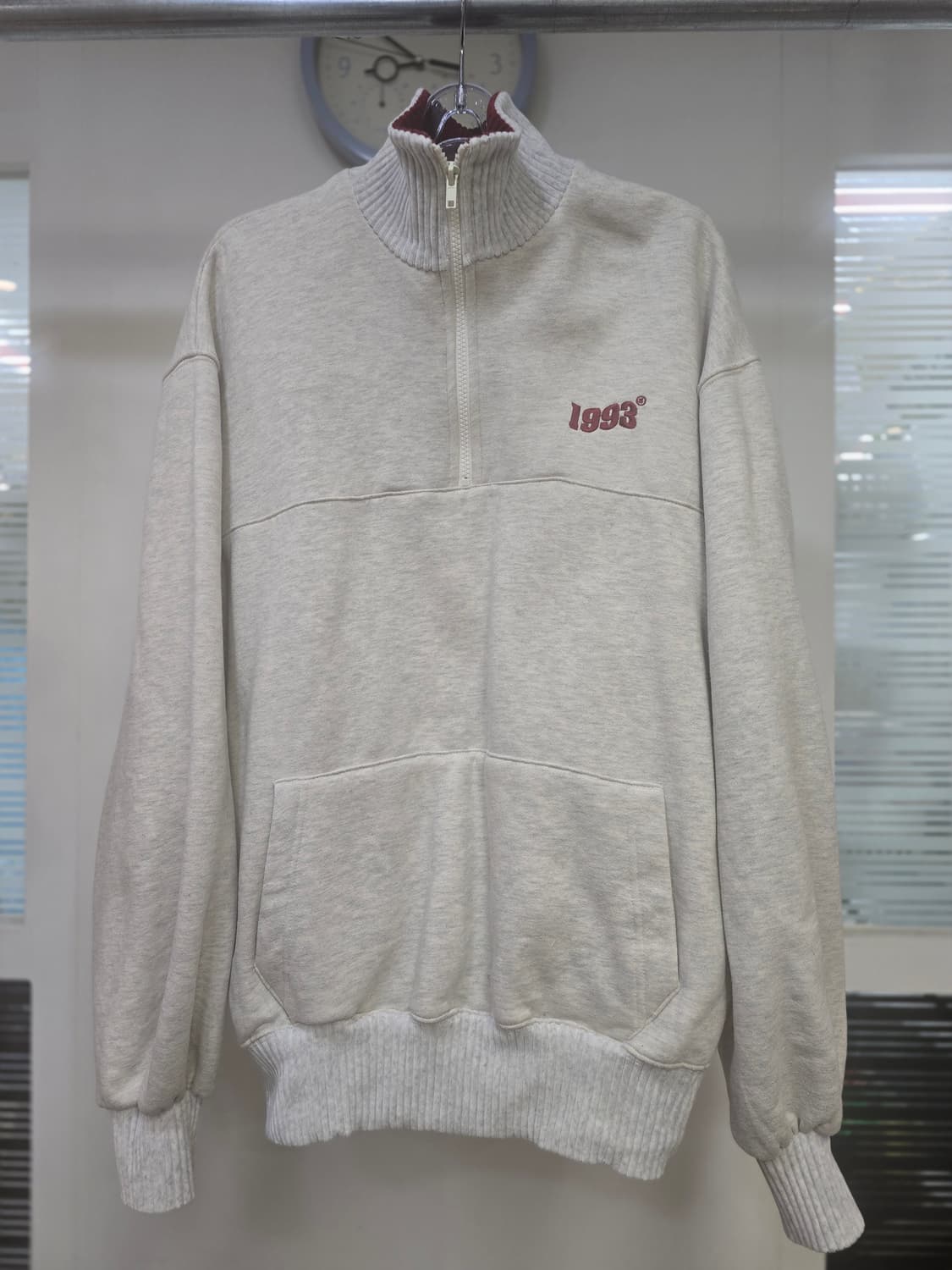 1993스튜디오 반집업 맨투맨 L 오트밀 .초록색 상품이미지3