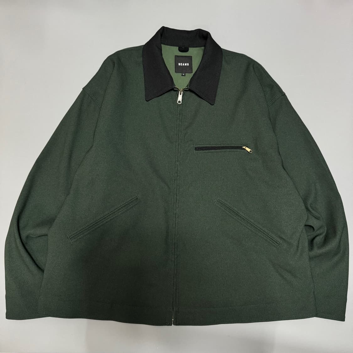 빔즈(BEAMS) 20fw 다크그린 배색 칼라넥 워크 이지 블루종 자켓 상품이미지6