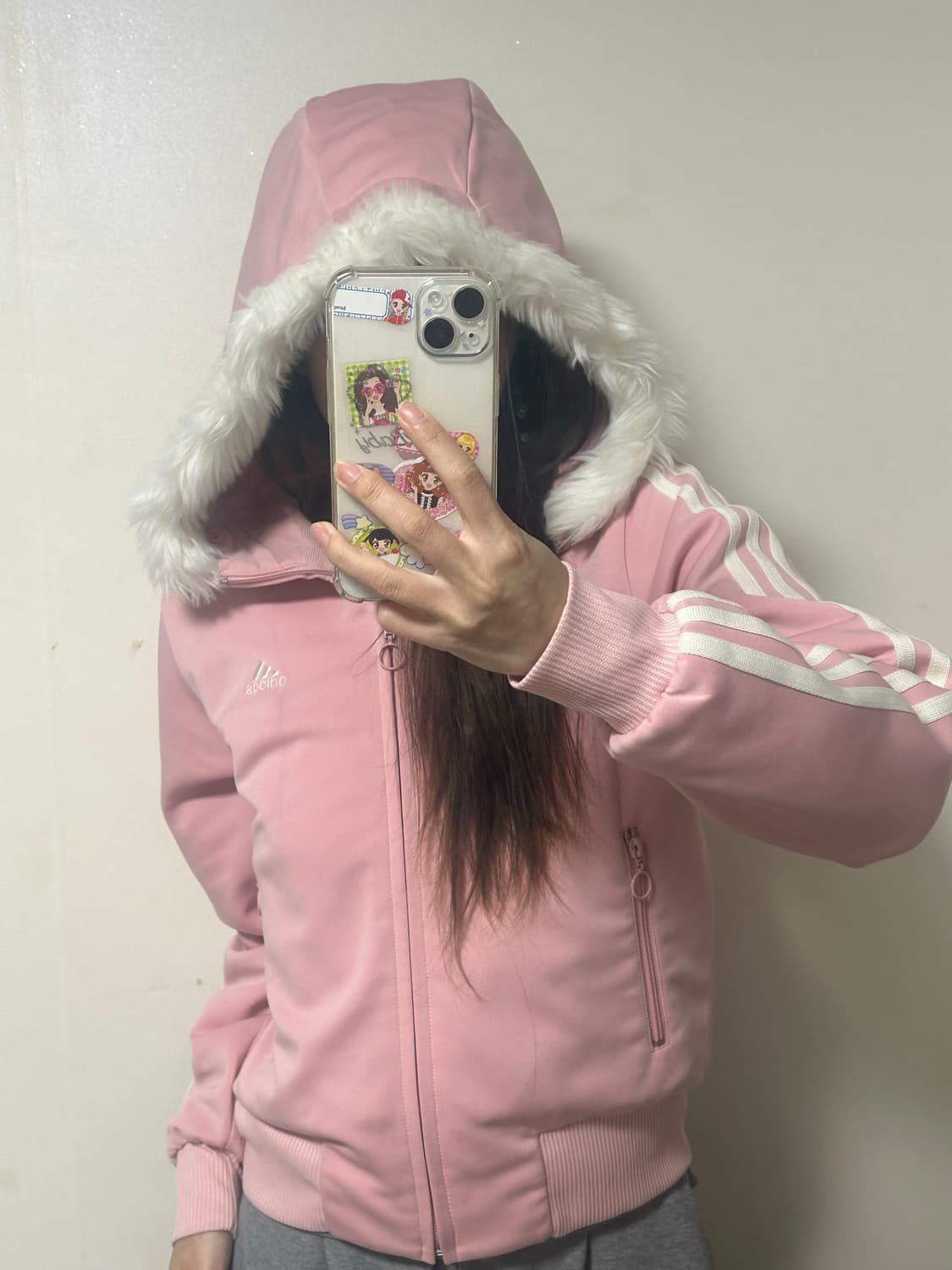 아디다스 딸기우유 퍼 후드 져지 자켓 상품이미지1