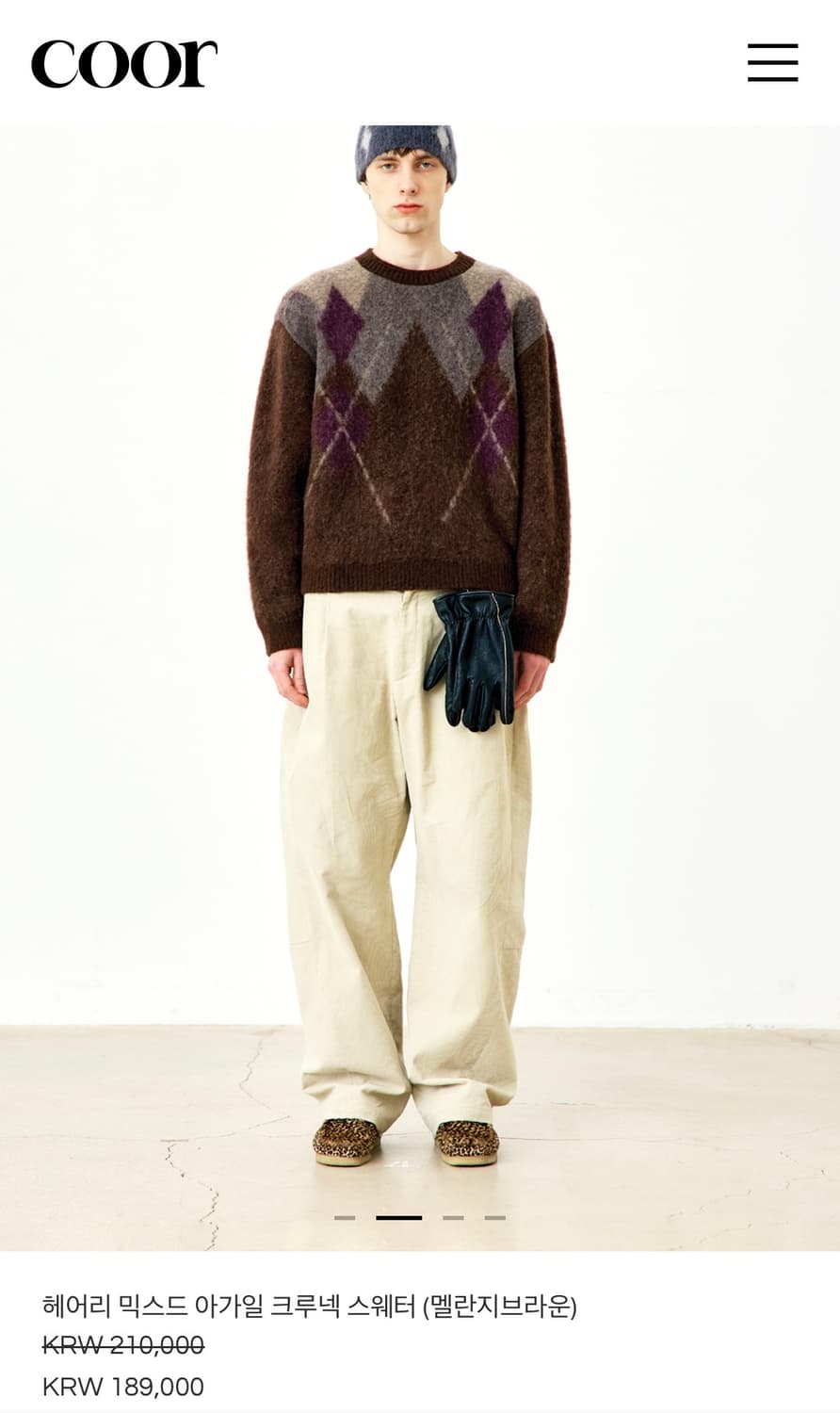 쿠어 헤어리 믹스드 아가일 크루넥 스웨터 (멜란지브라운)  상품이미지3