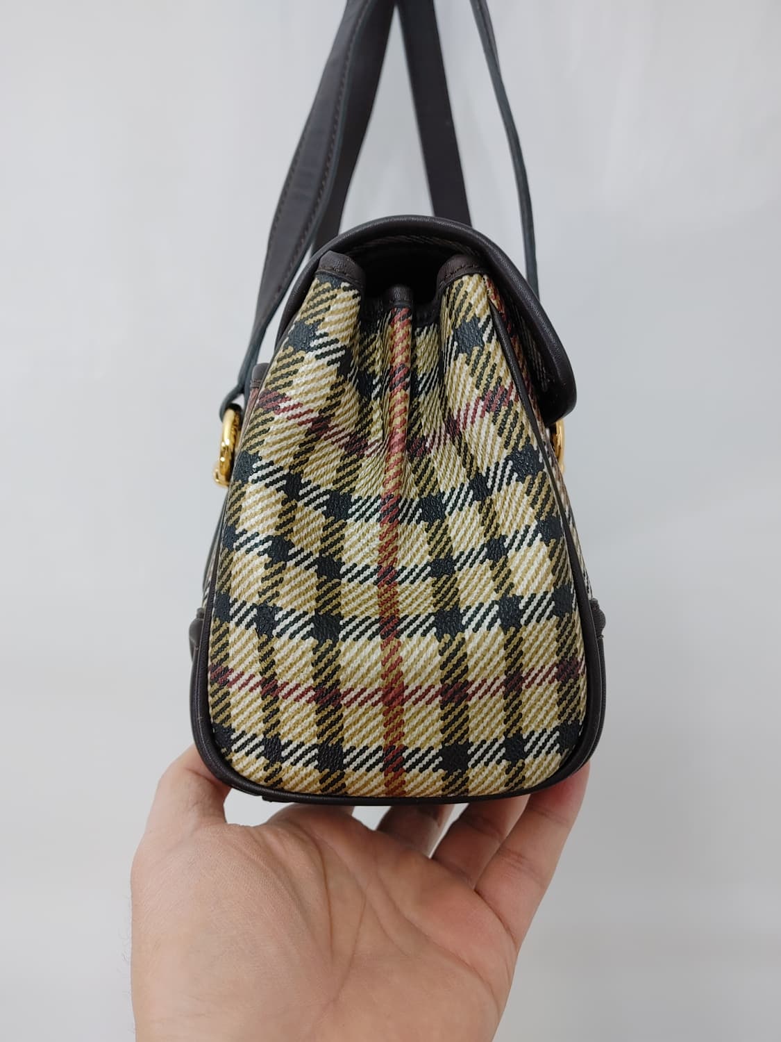 DAKS 닥스 소가죽배색 체크무늬 금장장식 토트백 상품이미지2