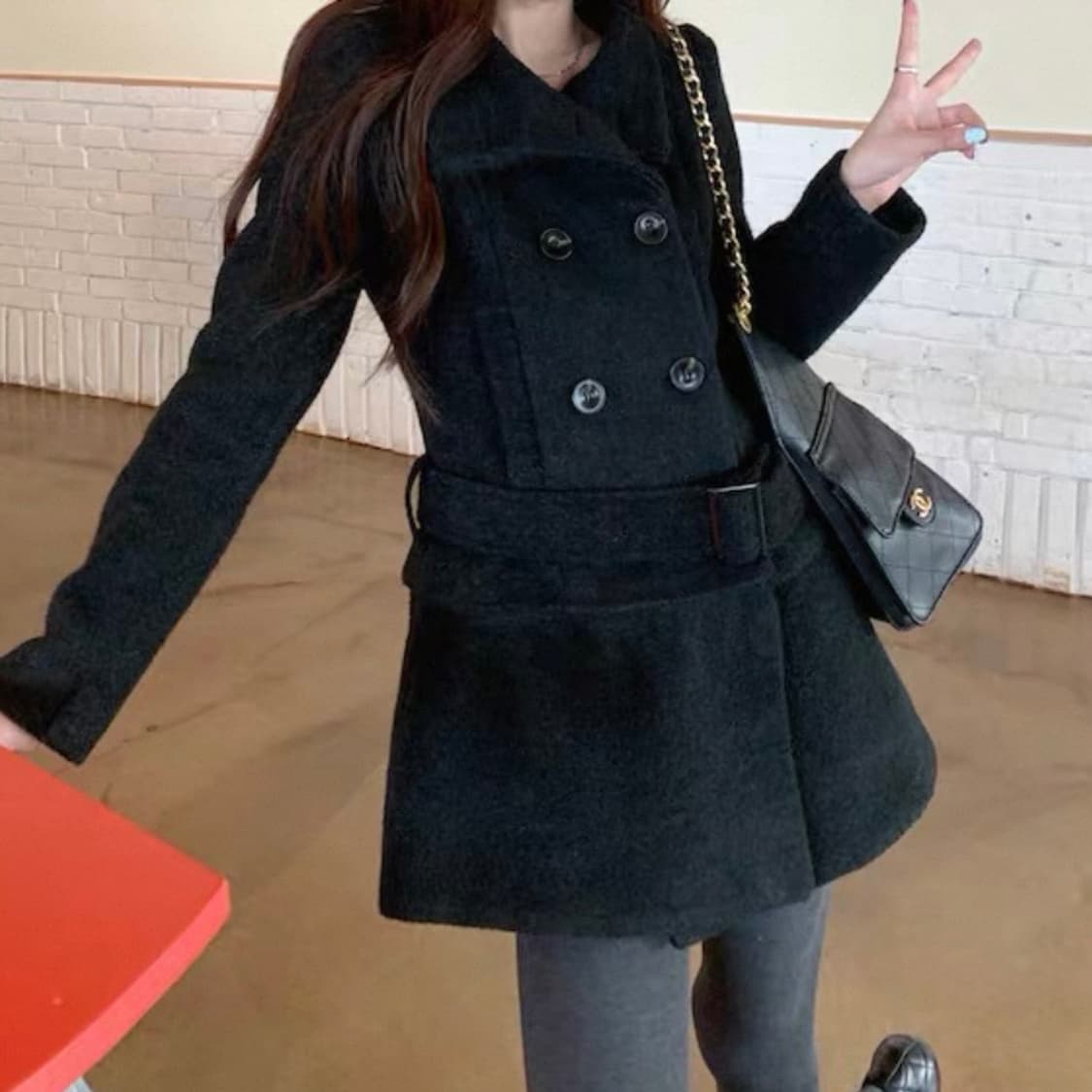 겨울 도톰 벨트 블랙코트 상품이미지6