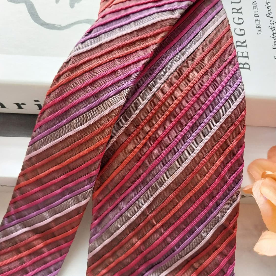 인터메조 실크 레드&핑크 스트라이프 넥타이 8.8cm A+등급 K1272 상품이미지3