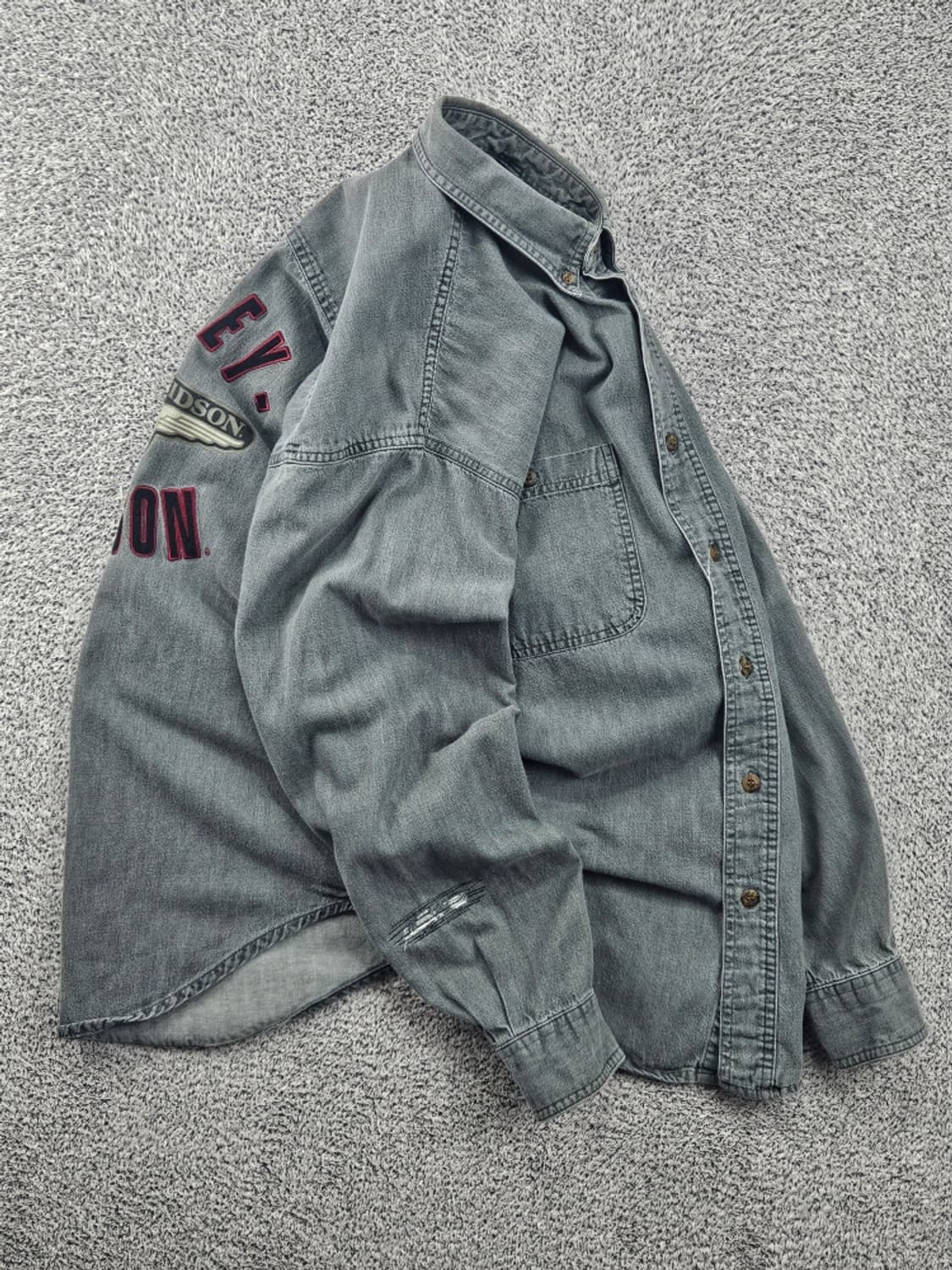 할리데이비슨 95주년 윙즈 그레이 포켓 셔츠 ( M추정 ) / 11588 상품이미지5