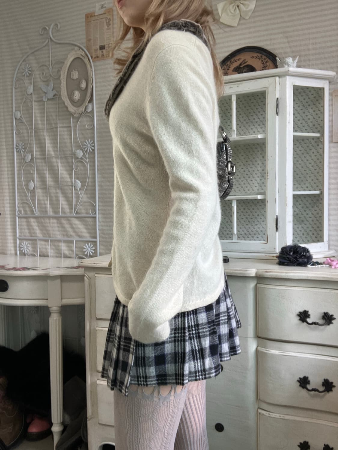 jpn vintage ivory fur collar cardigan 상품이미지3