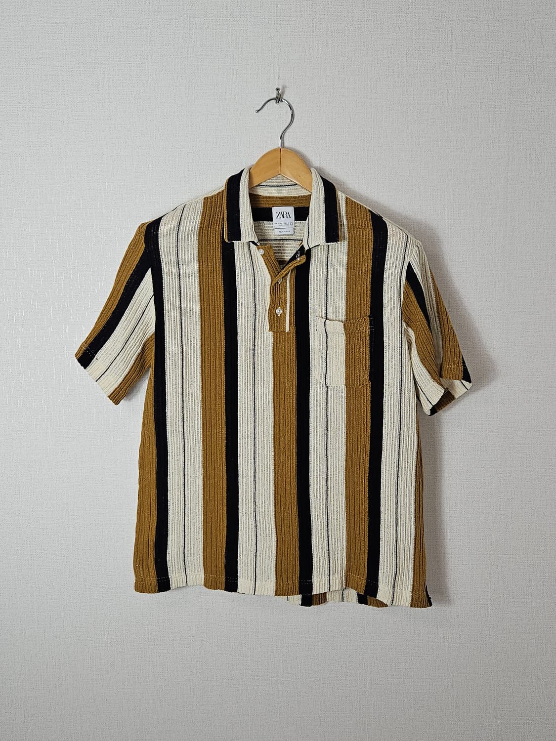 자라 ZARA 에스닉 니트 폴로 반팔 카라티 린넨 릴렉스핏 L 상품이미지1
