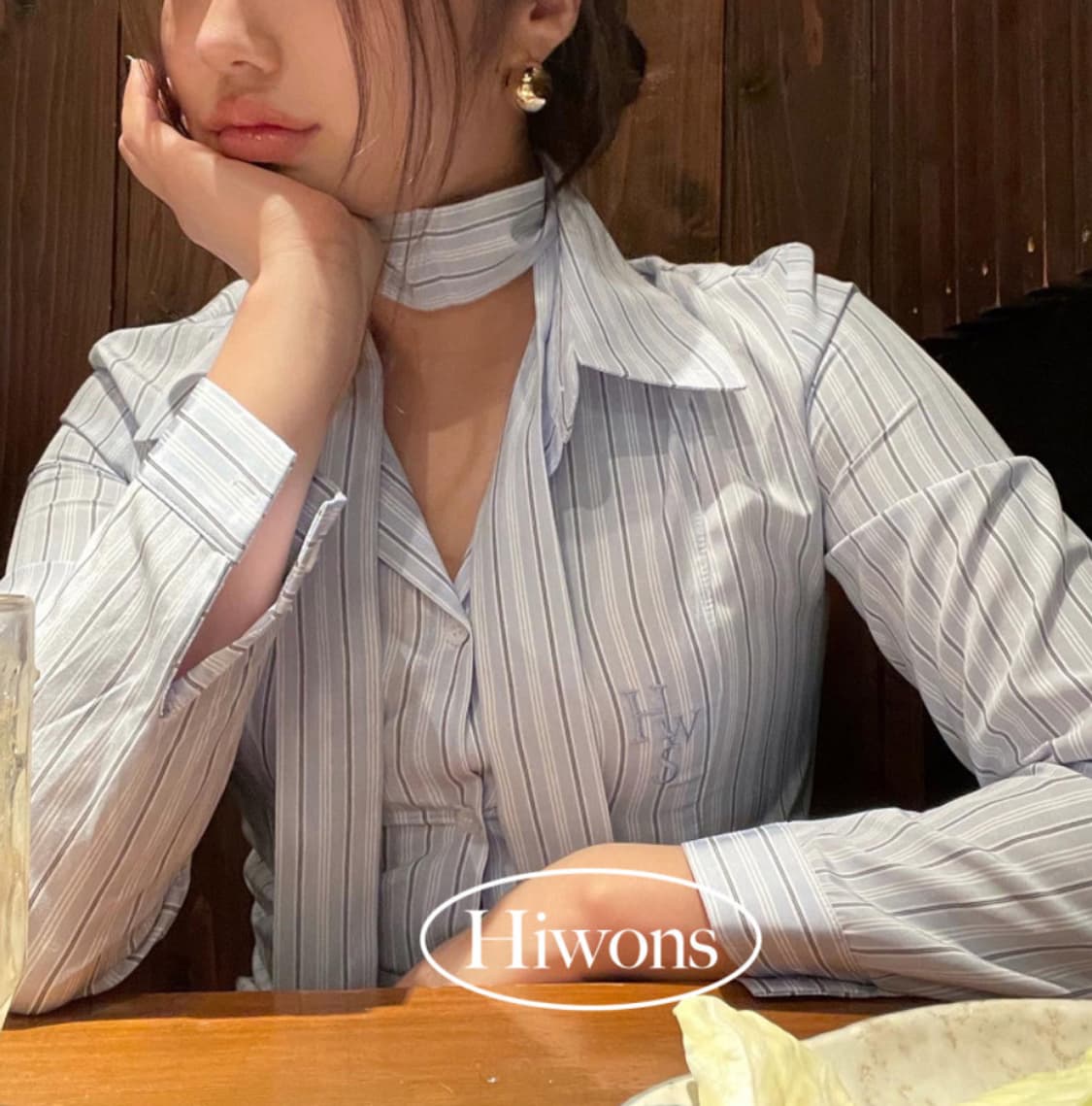 하이원스 슬림핏 스트라이프 셔츠 소라컬러 상품이미지1