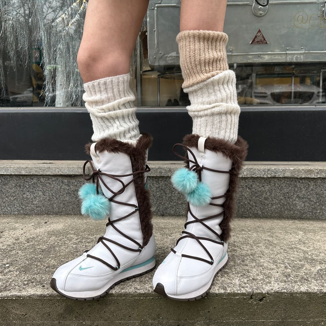 00s 빈티지 올 가죽 나이키 퍼 부츠 상품이미지1