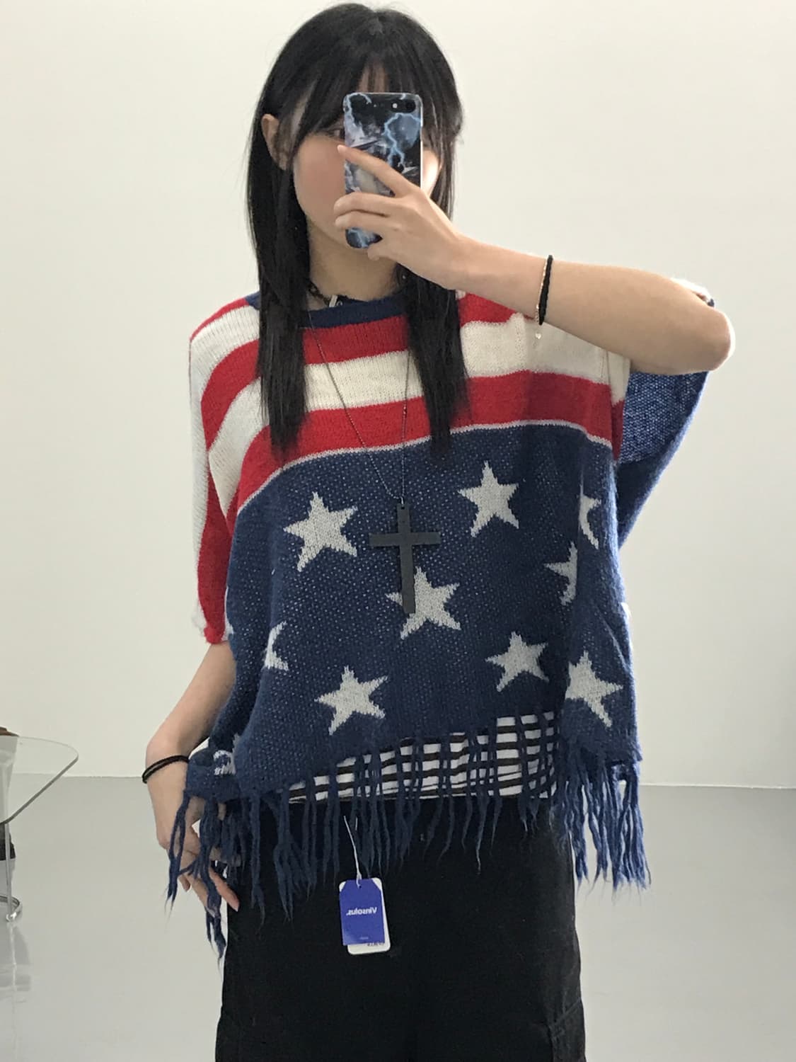 JPN 성조기 디테일 니트 상품이미지1