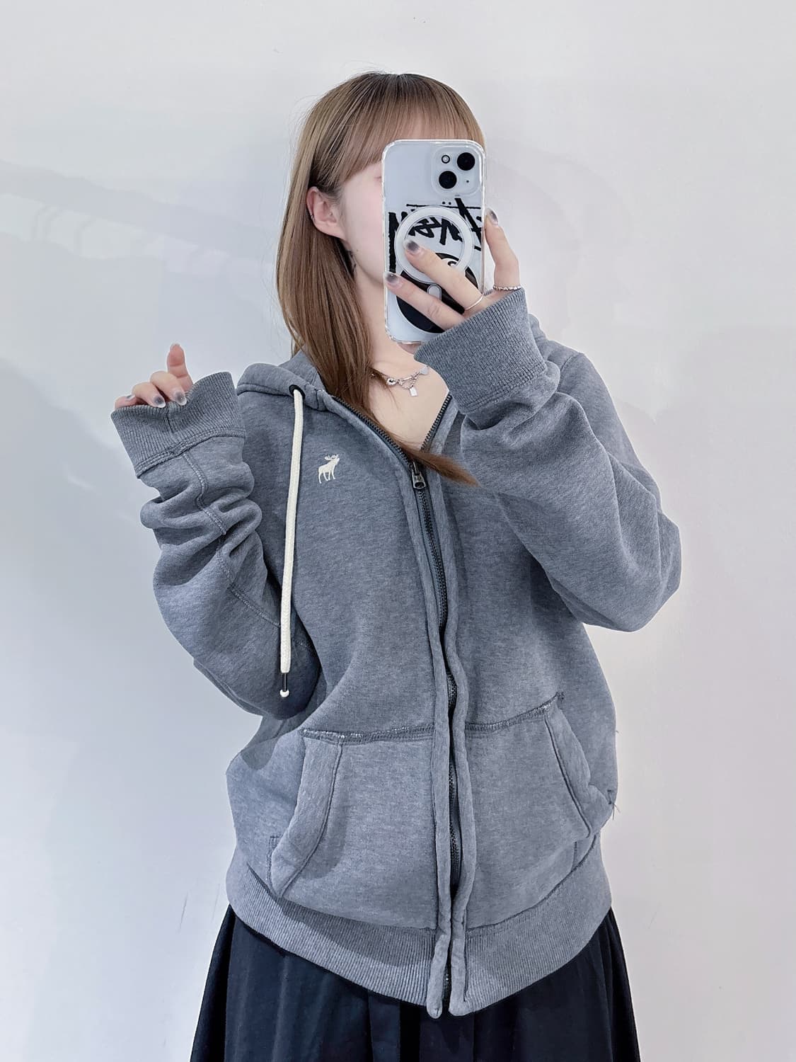 아베크롬비 자수로고 그레이 후드집업 상품이미지1